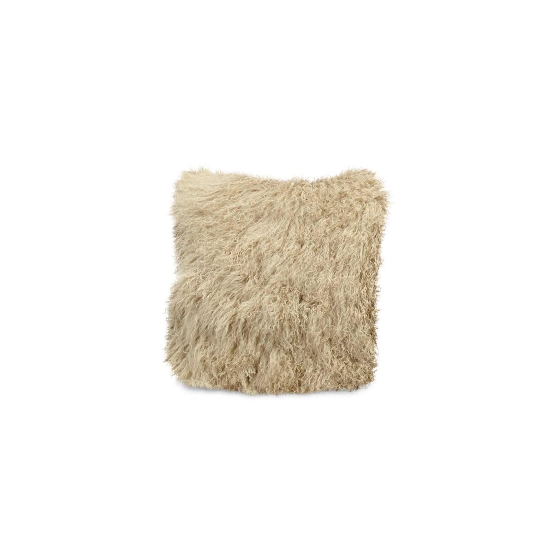 Shaggy beige faux fur square throw pillow