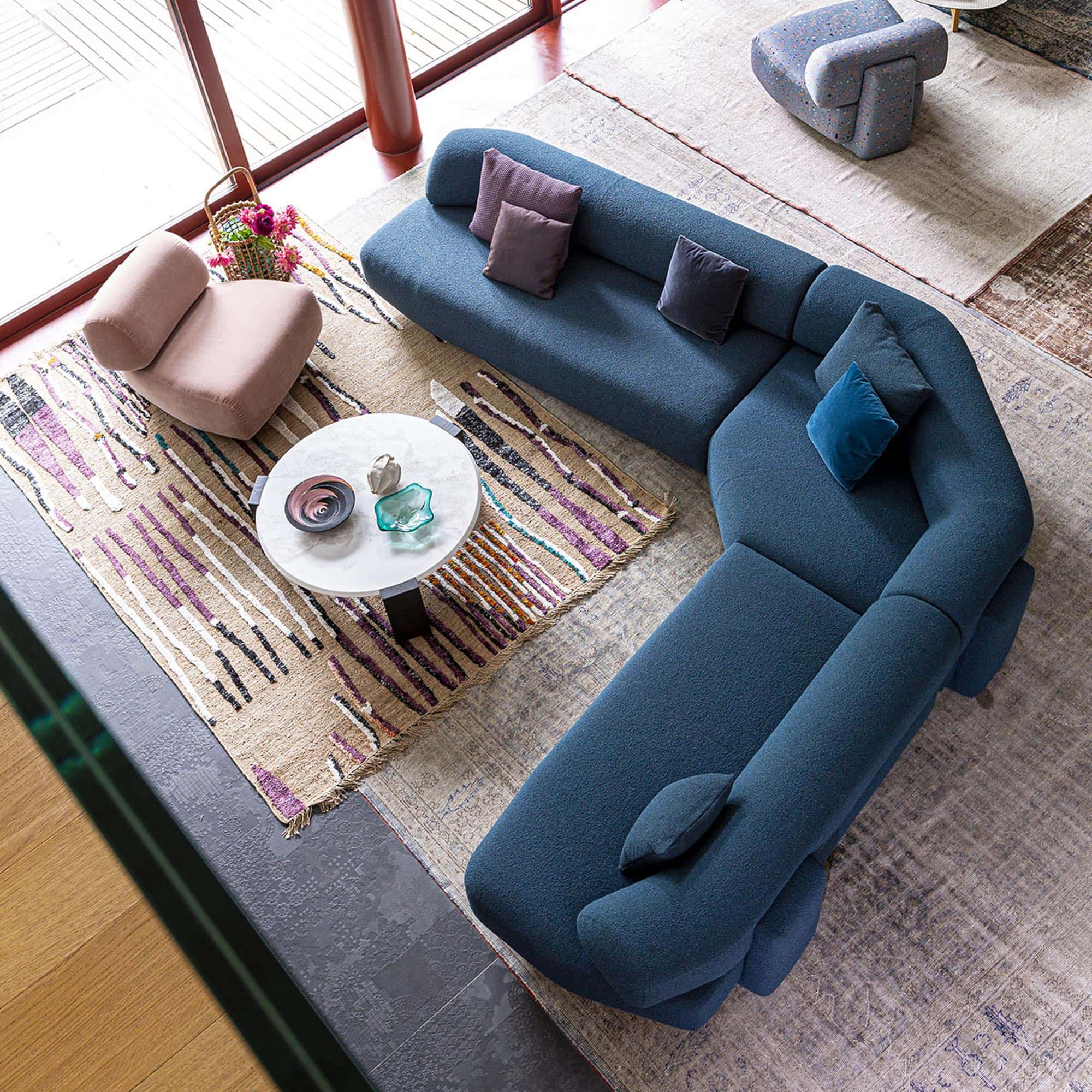 a living room with a couch and a coffee table