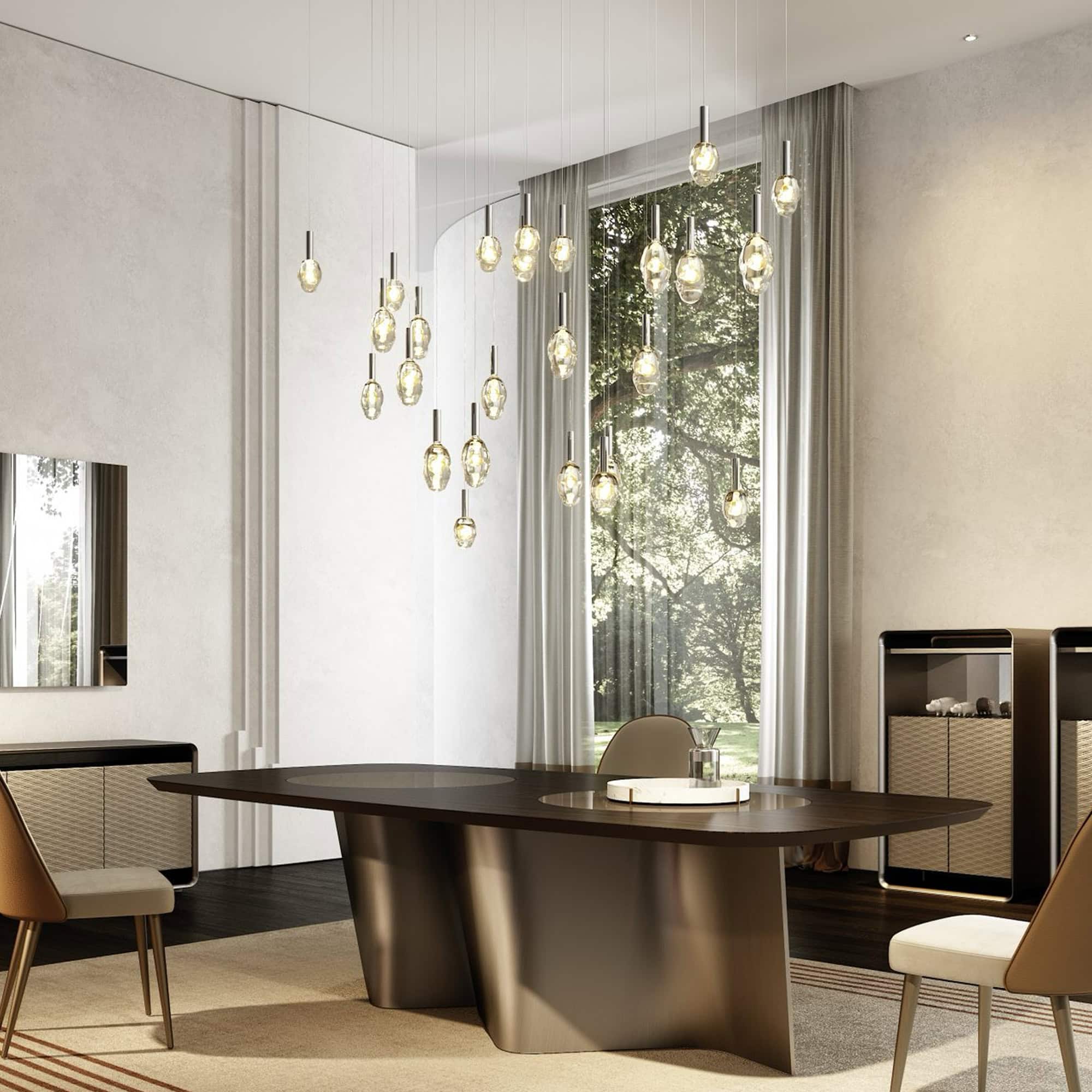 a room with a table and chairs