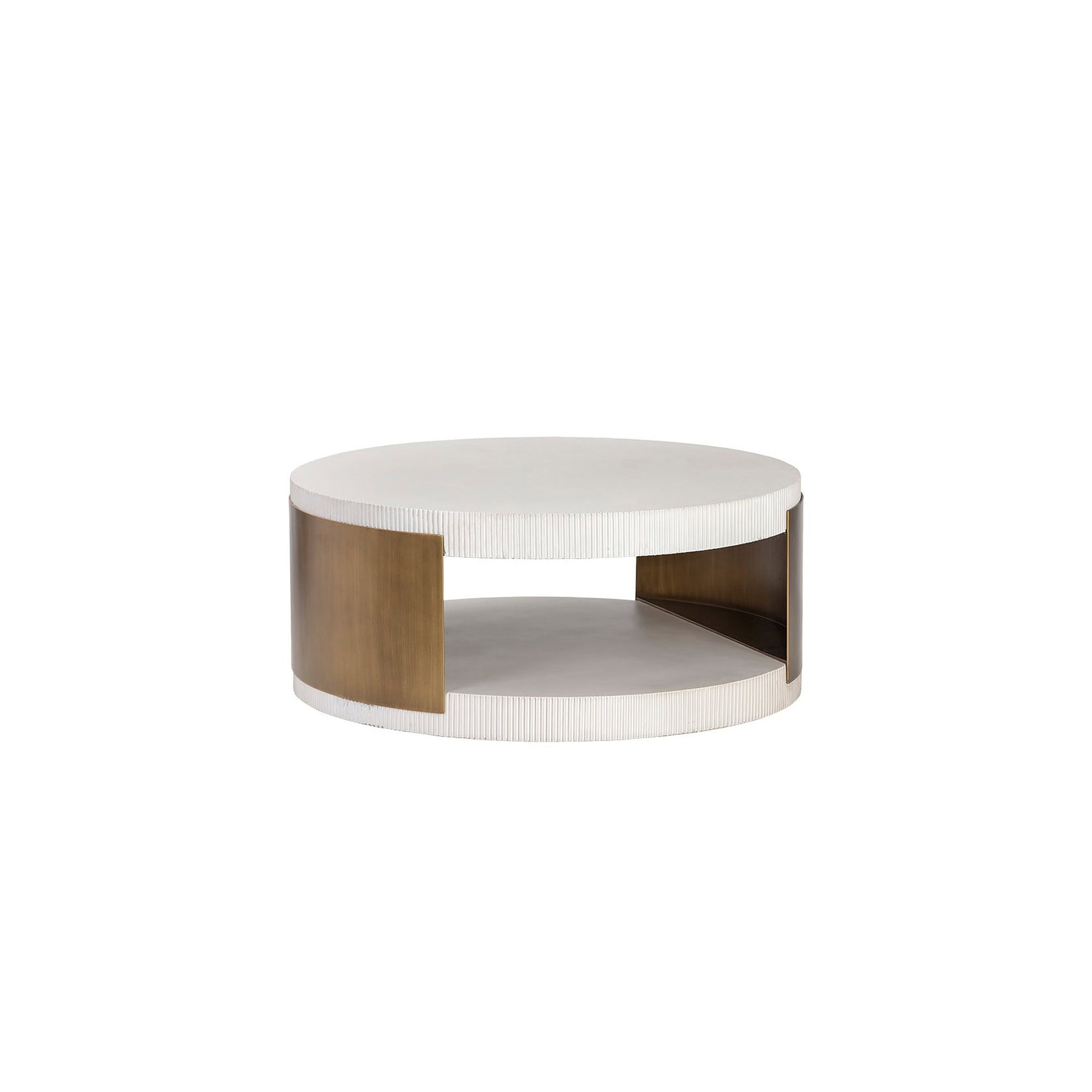 Cavette Round Concrete Coffee Table against a white background, showcasing its sculptural silhouette.