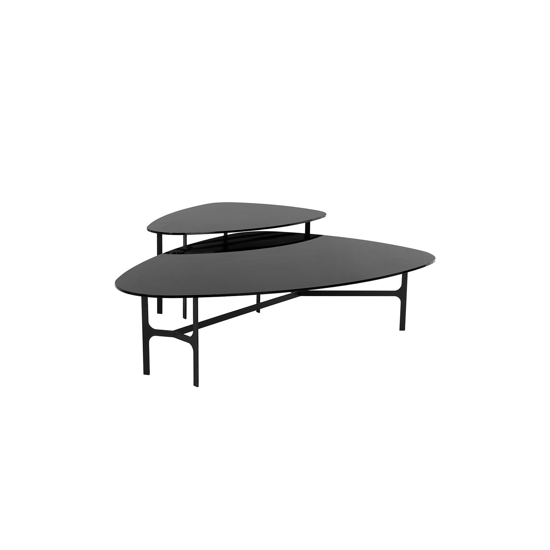 Contemporary black nesting coffee tables with sleek, minimalist design.
