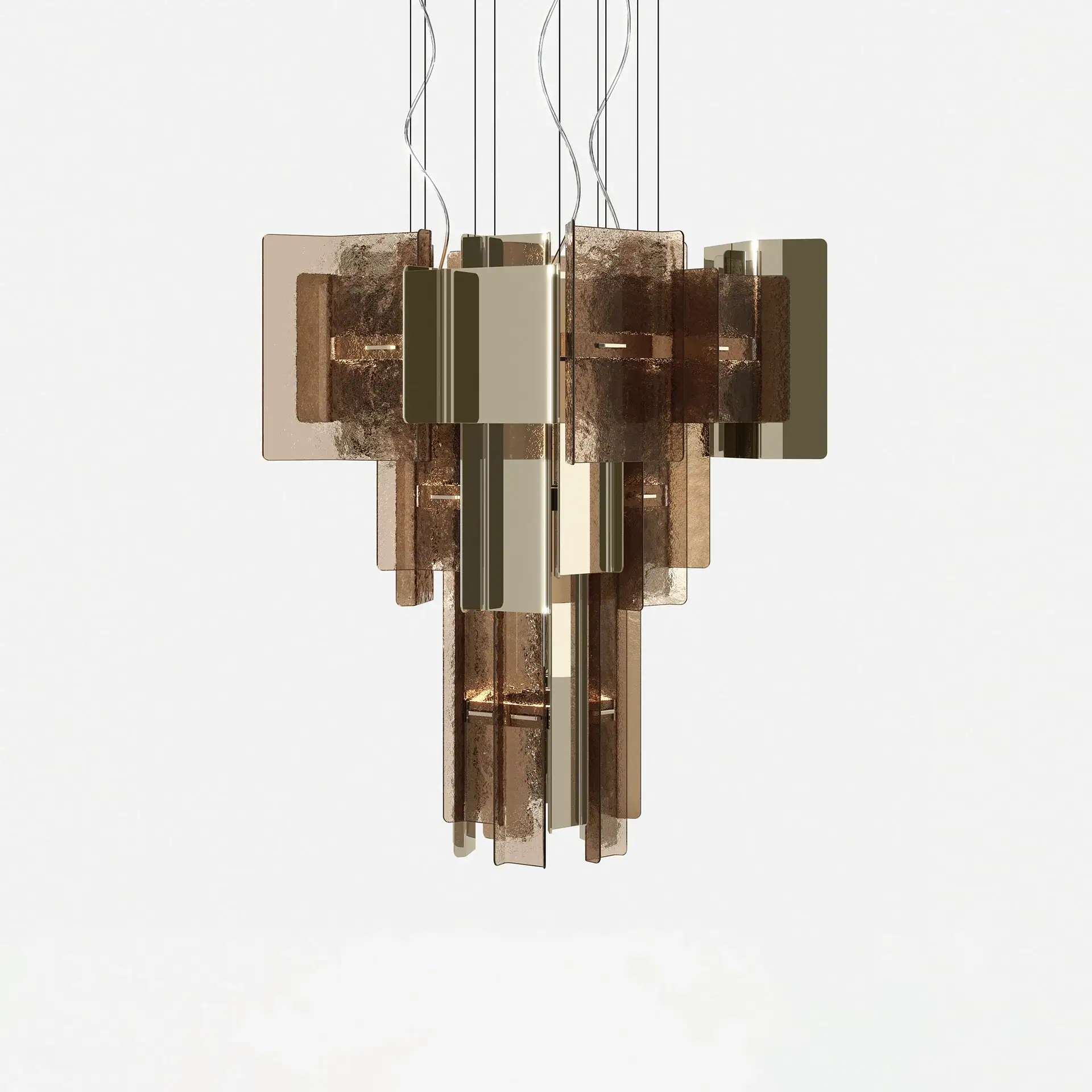 Sklar Furnishings chandelier with geometric glass and metal design.