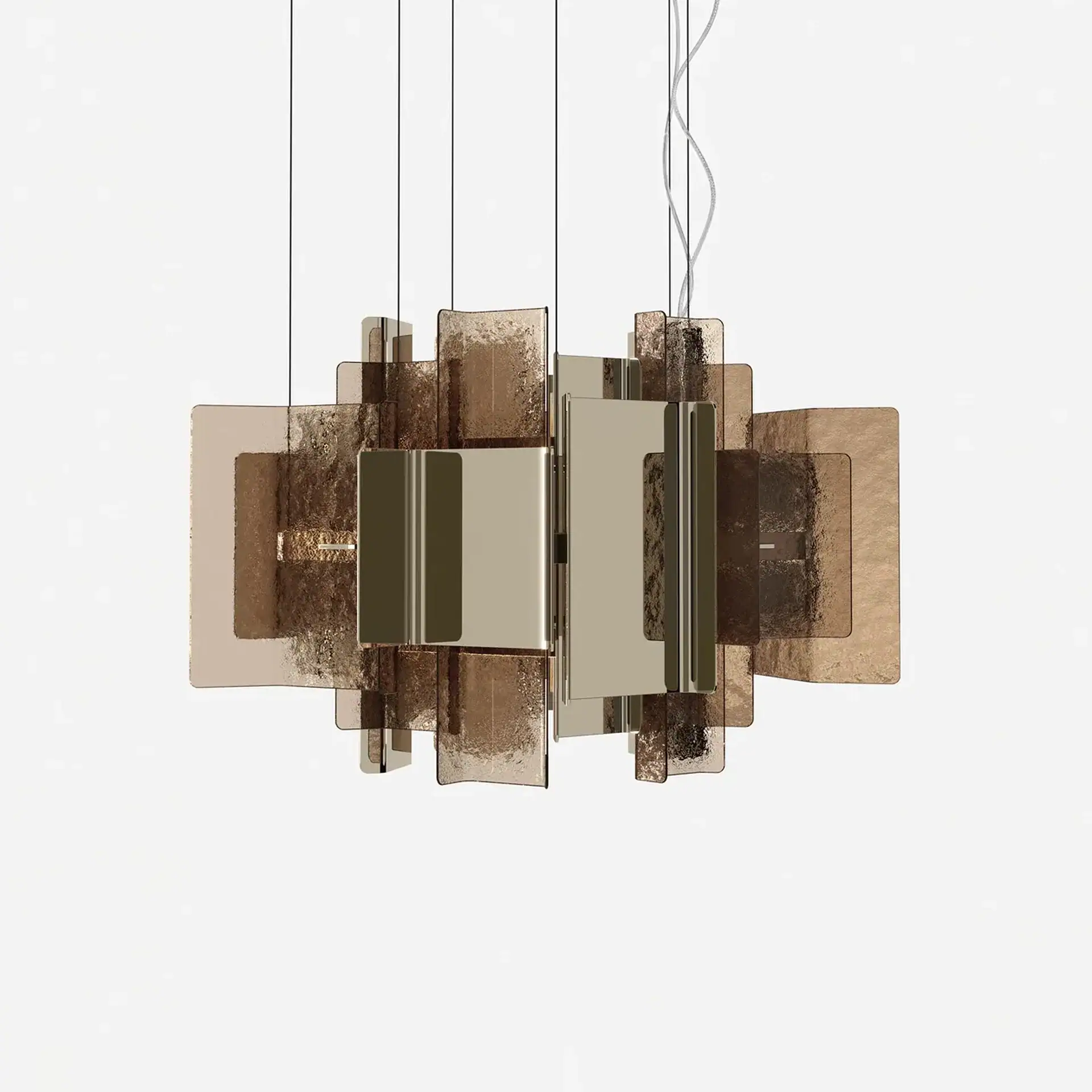 Sklar Furnishings modern chandelier with geometric design and metallic finish.