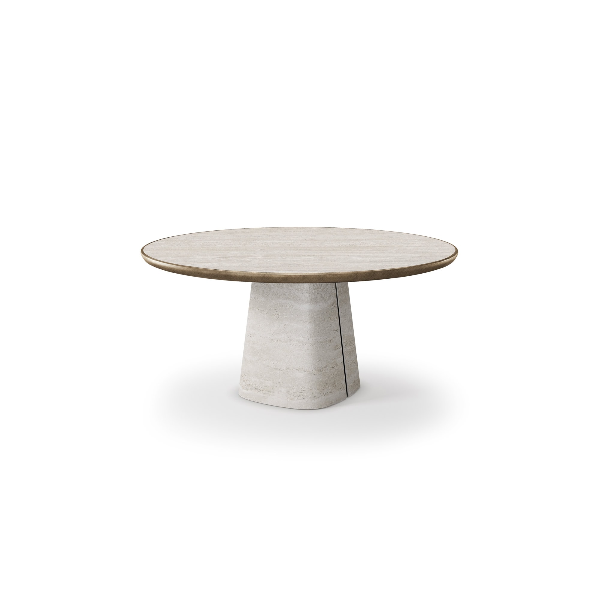 Contemporary round dining table with natural wood top and stone pedestal base, modern furniture for stylish homes.