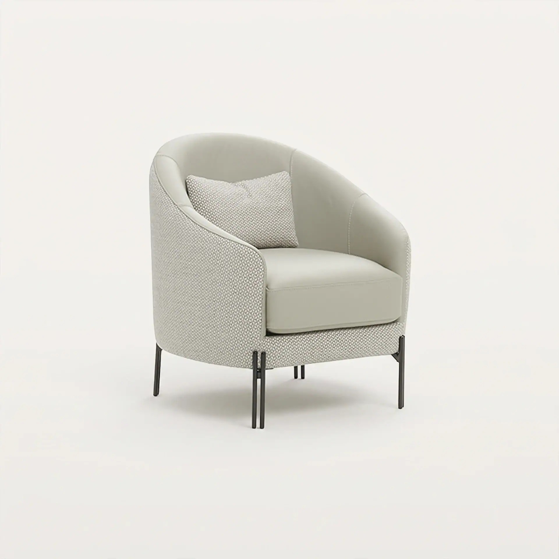 Modern Siena lounge chair with upholstered seat and plaid fabric sides.