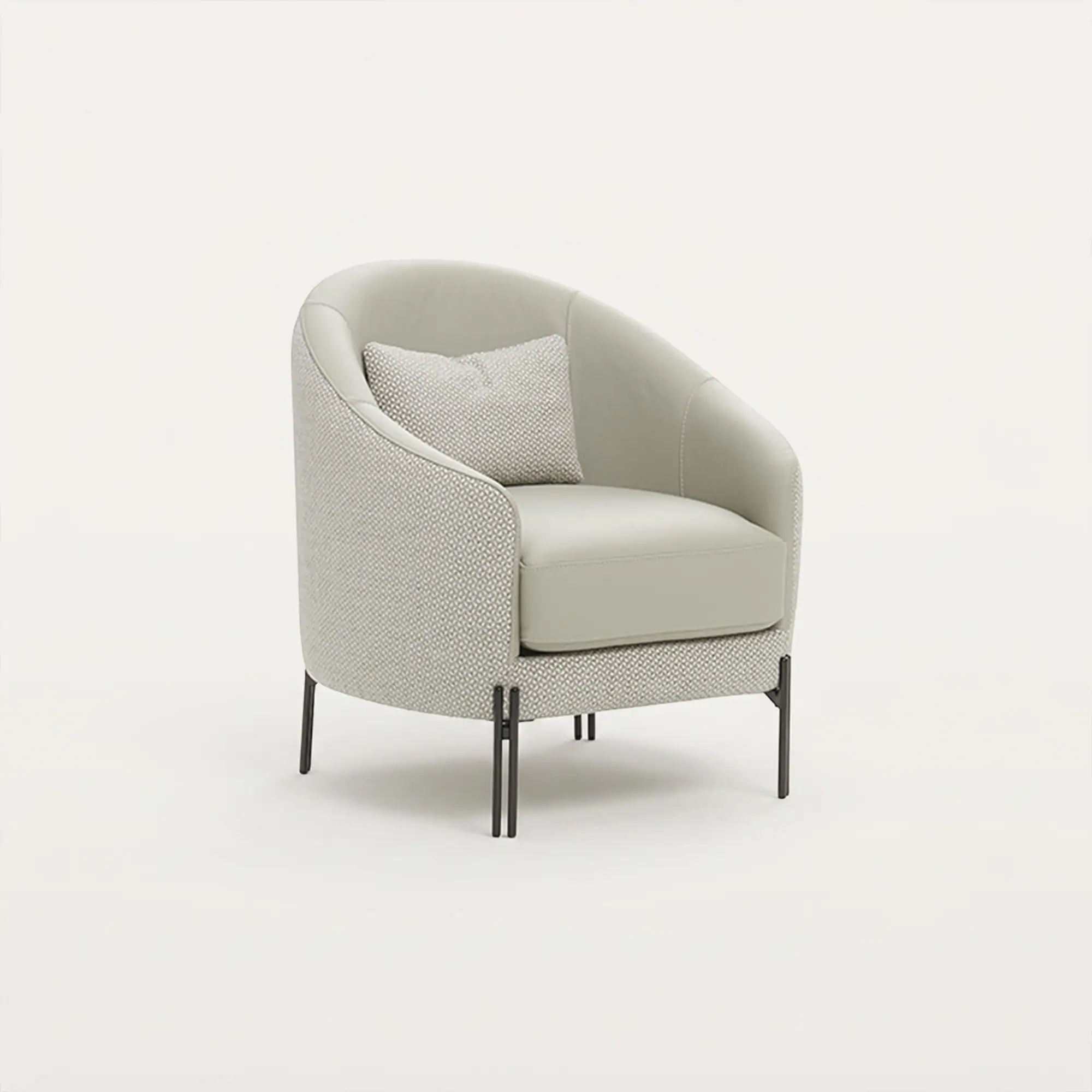 Modern Siena lounge chair with upholstered seat and plaid fabric sides.