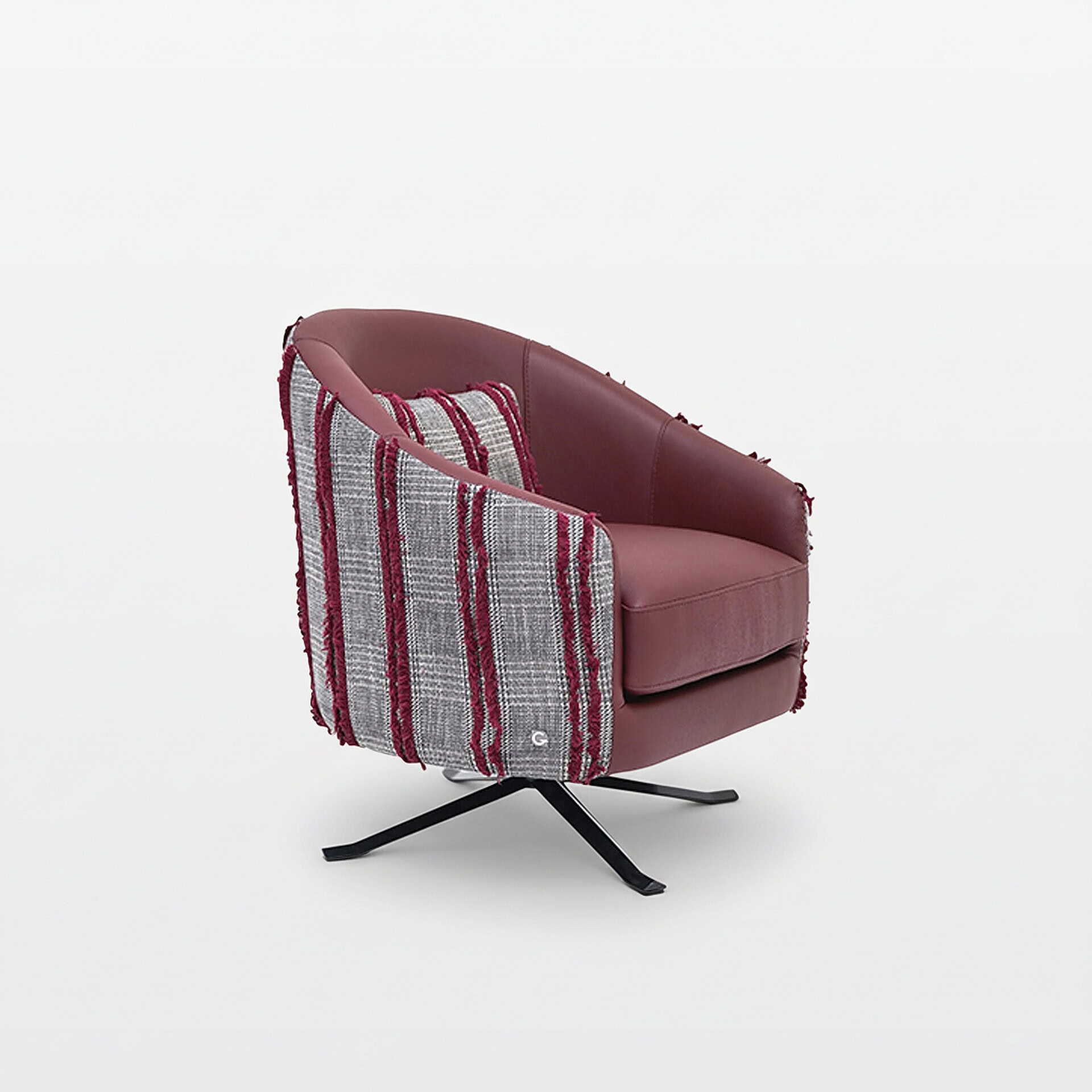 Modern Siena lounge chair with upholstered seat and plaid fabric sides.