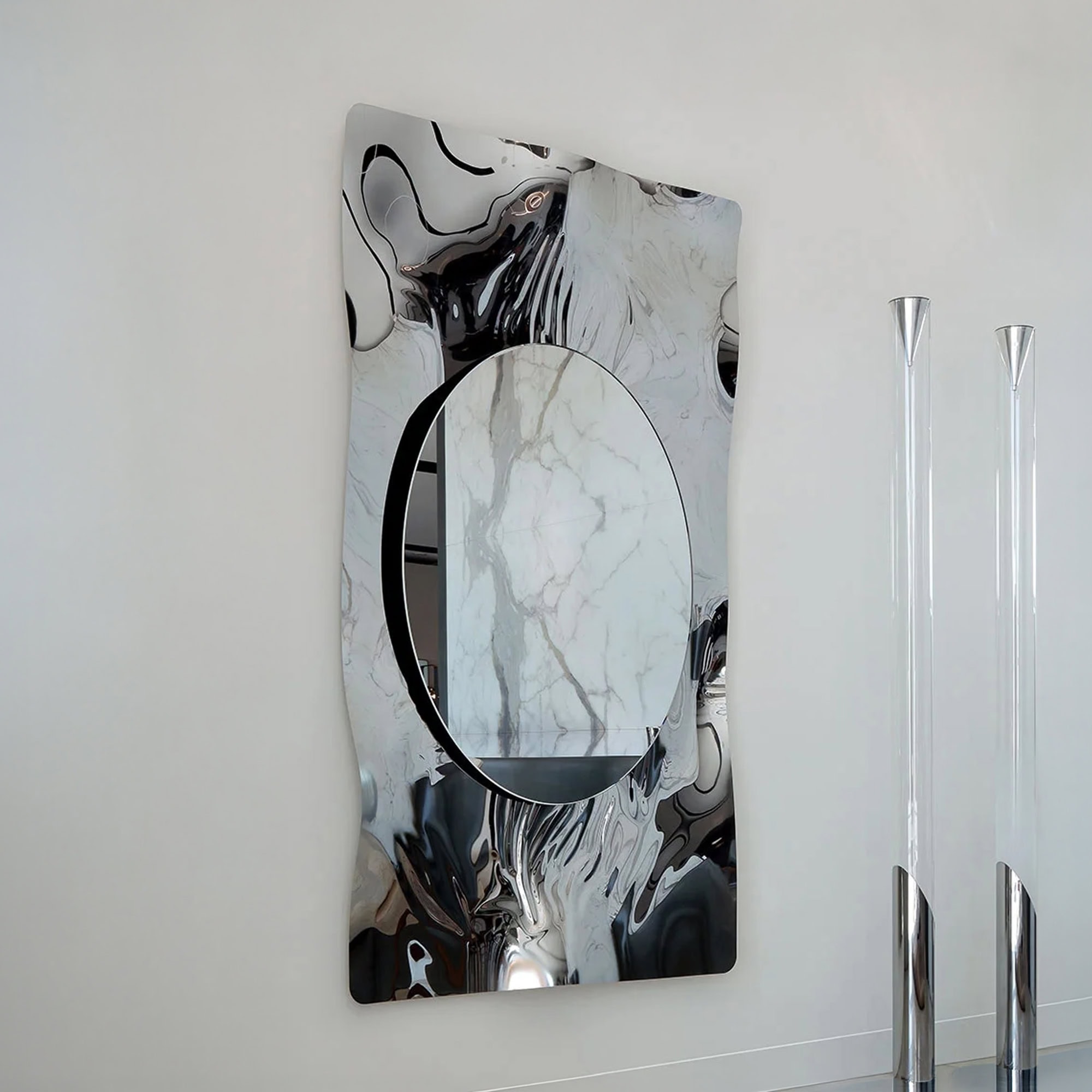 Impact Supersilver wall mirror with a modern, abstract design.