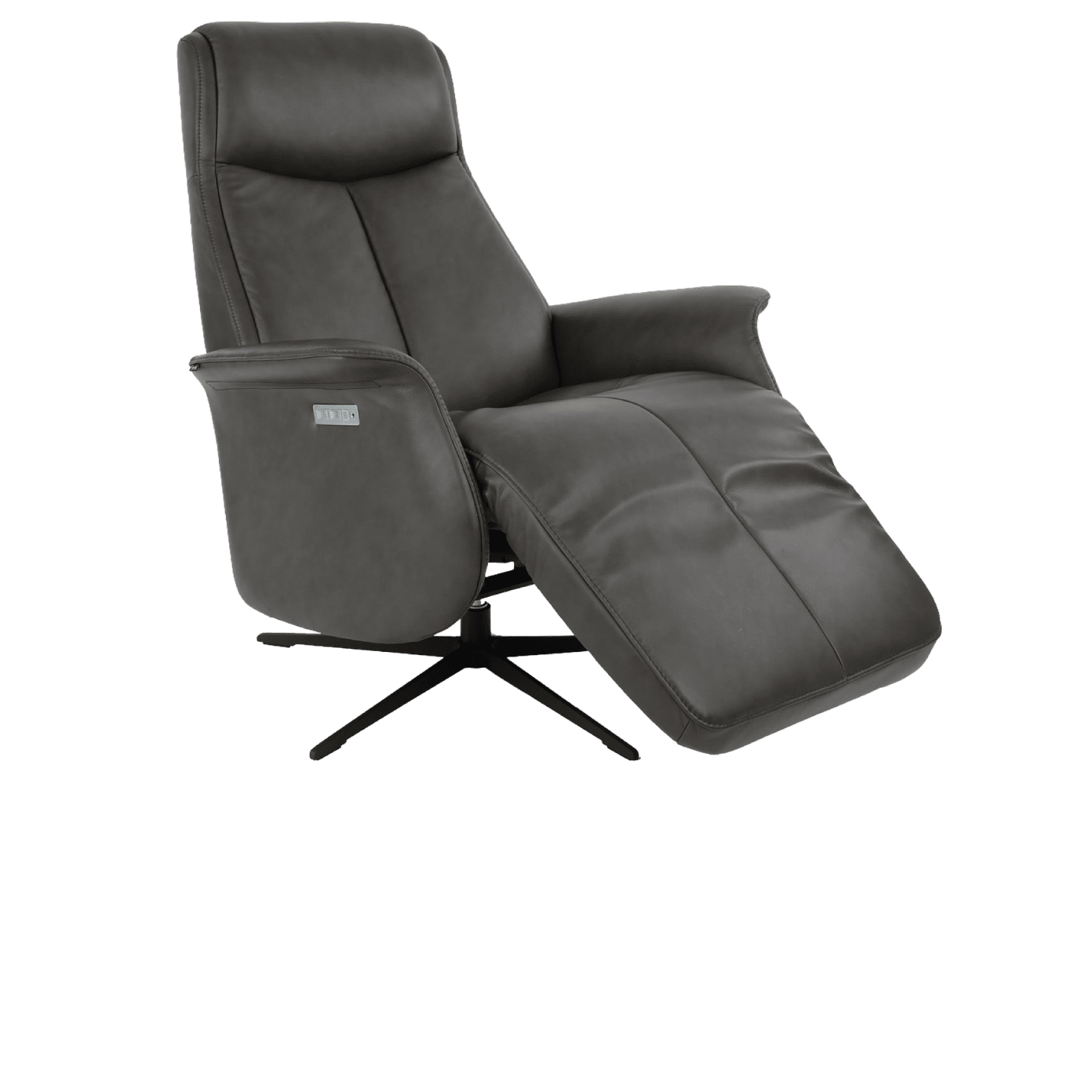 Comfortable black leather executive recliner with adjustable features.
