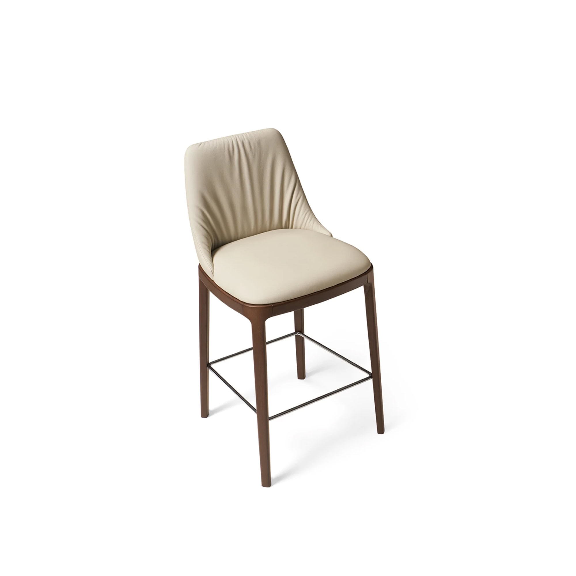 Max Stool Deluxe front view with upholstered seat and metal base.