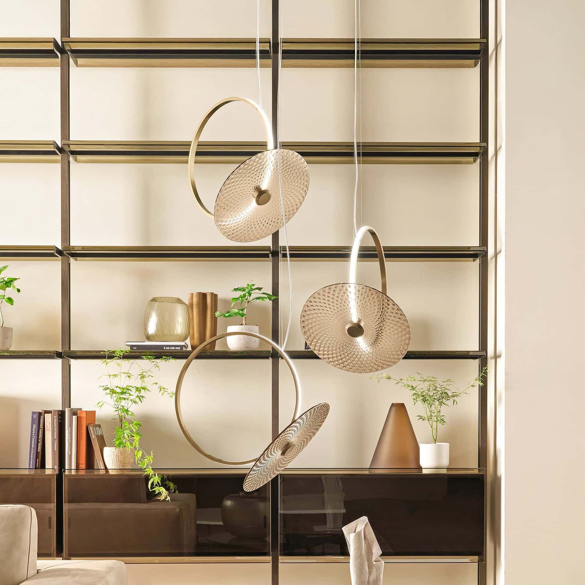 Marry Me Glass Pendant Light displayed in a sophisticated library setting.