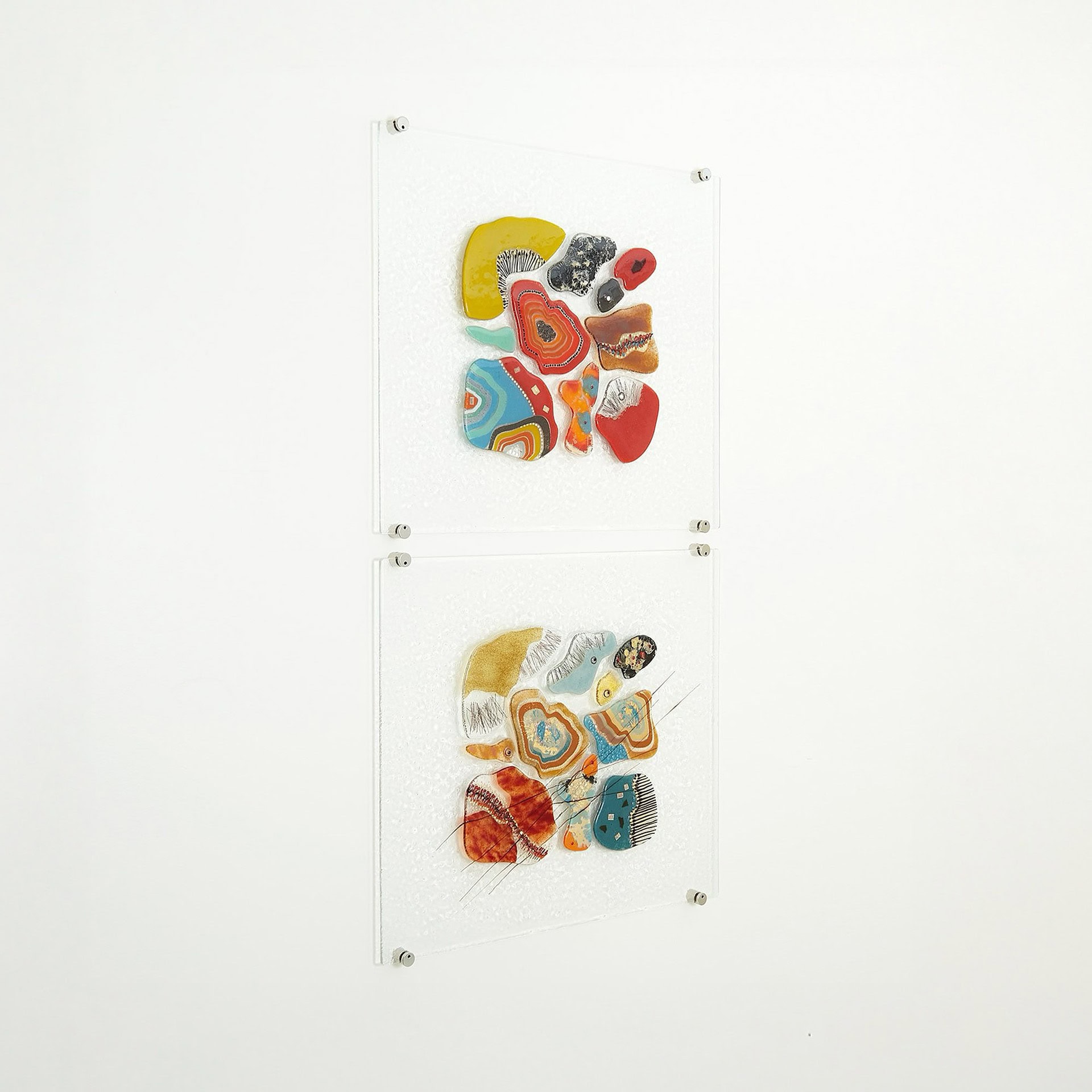 Pair of Fused Glass Wall Panels displayed together as a set.