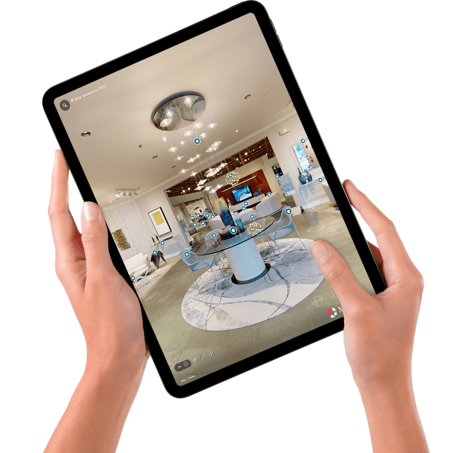 hands holding ipad with matterport
