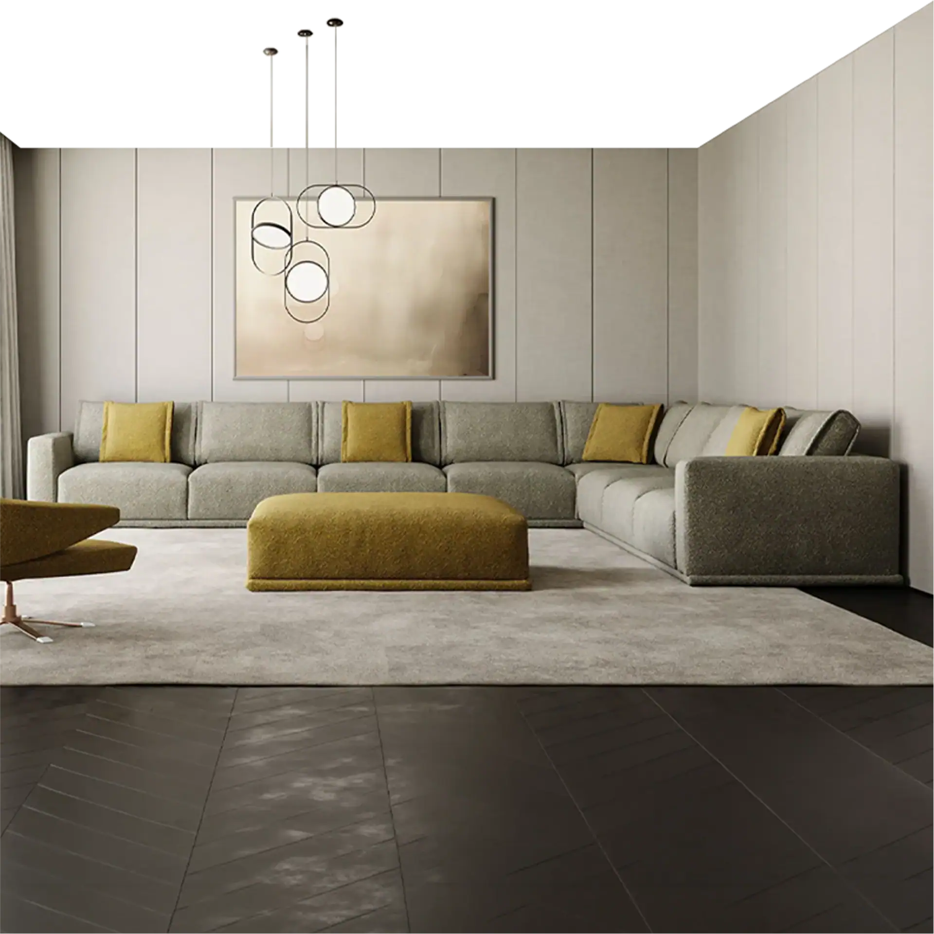 Elegant living room featuring modern sofas and stylish decor for 2025 trends.