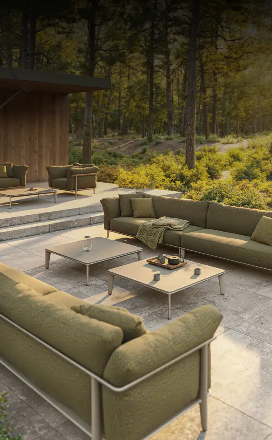 Outdoor sectional sofa set with plush cushions for comfortable outdoor living.