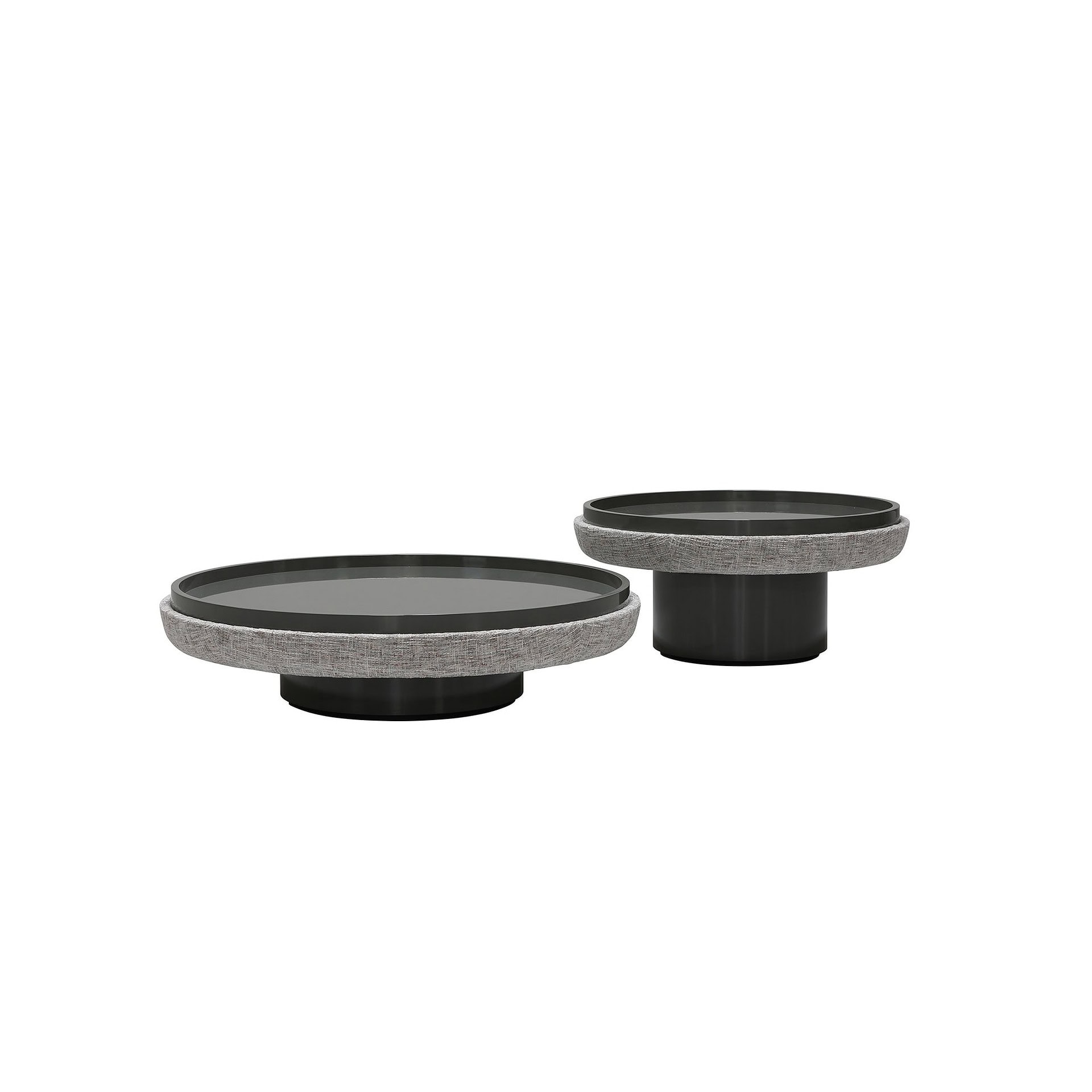 Digital render of Rondò Round Coffee Tables in matte black finish.