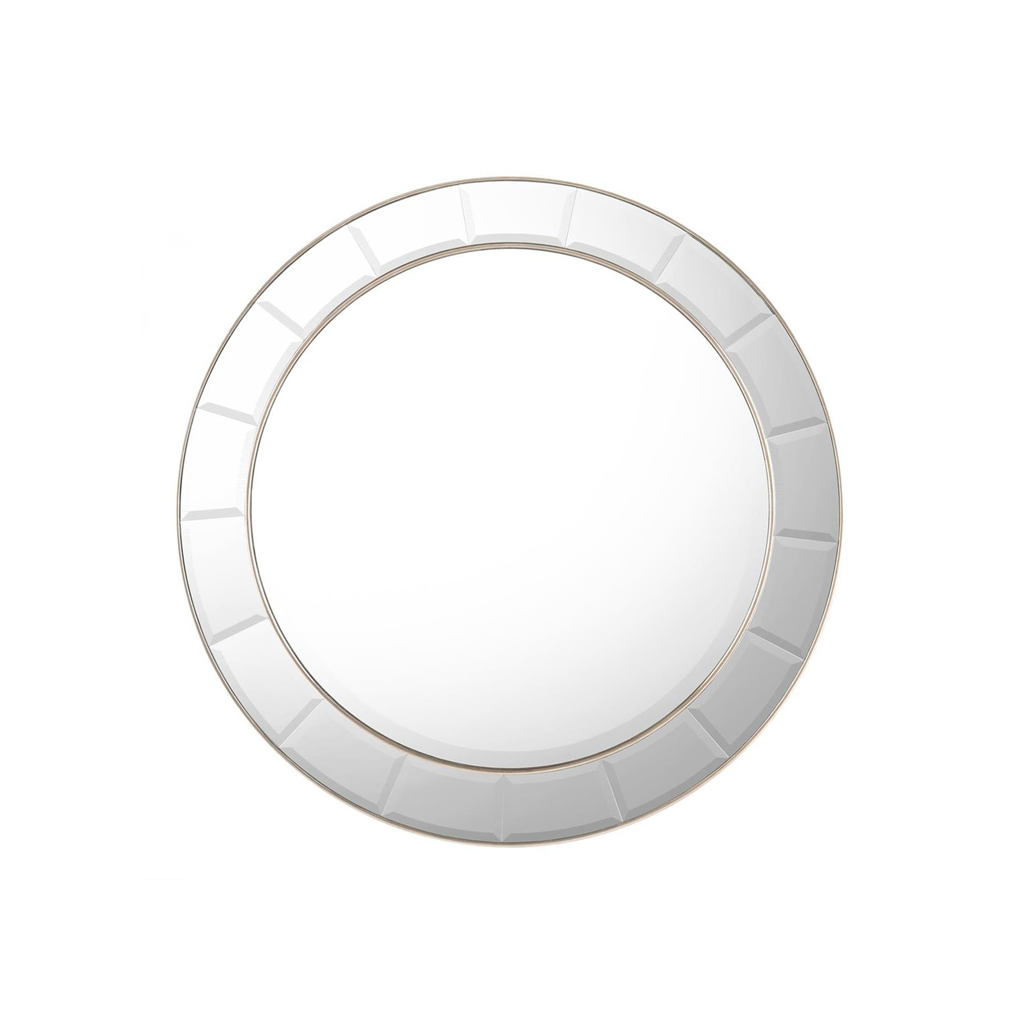 Discus Mirror in Pewter finish featuring a round beveled glass center framed by solid beech wood in a cool metallic silver-grey tone.