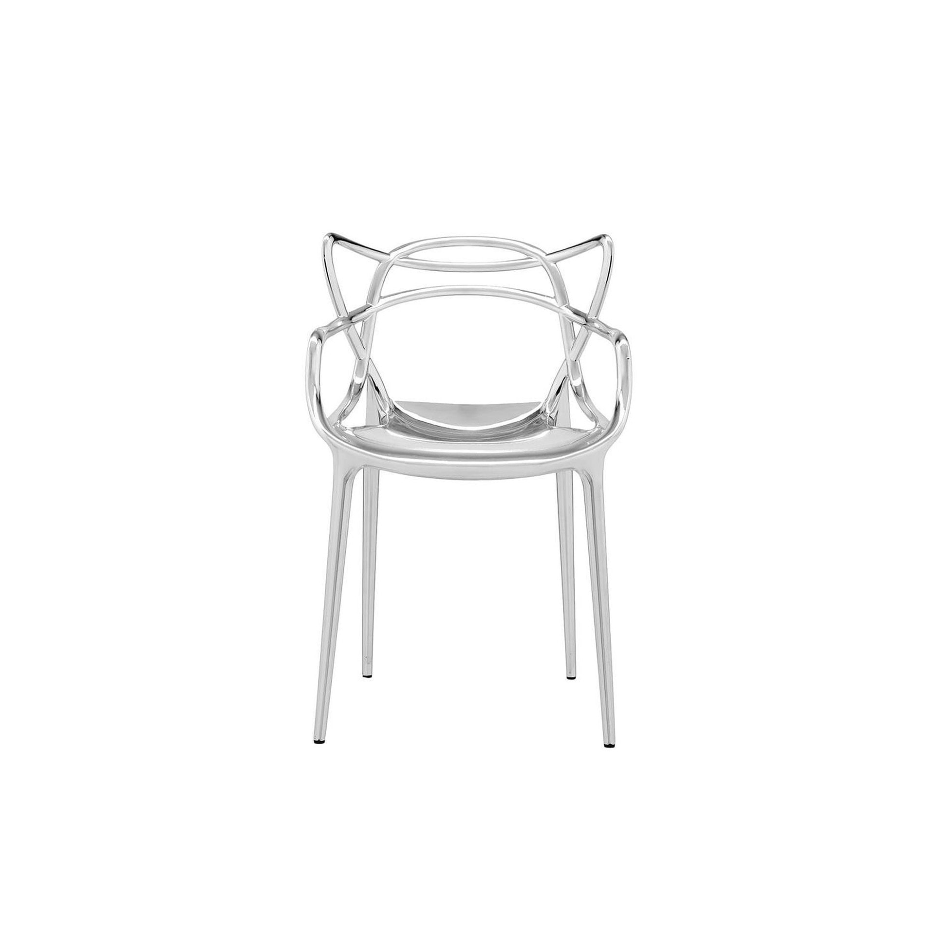 Single Masters Metal Dining Chair in chrome finish, straight-on front view on white background.