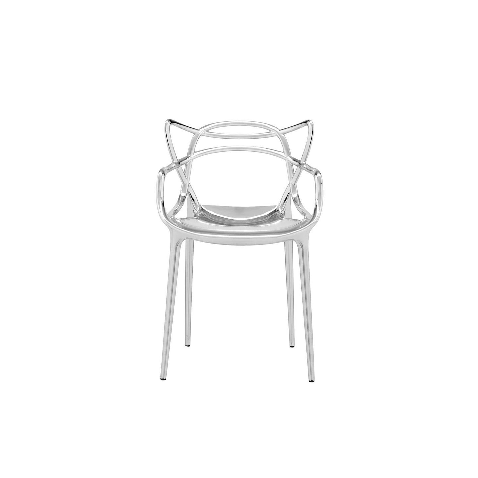 Single Masters Metal Dining Chair in chrome finish, straight-on front view on white background.