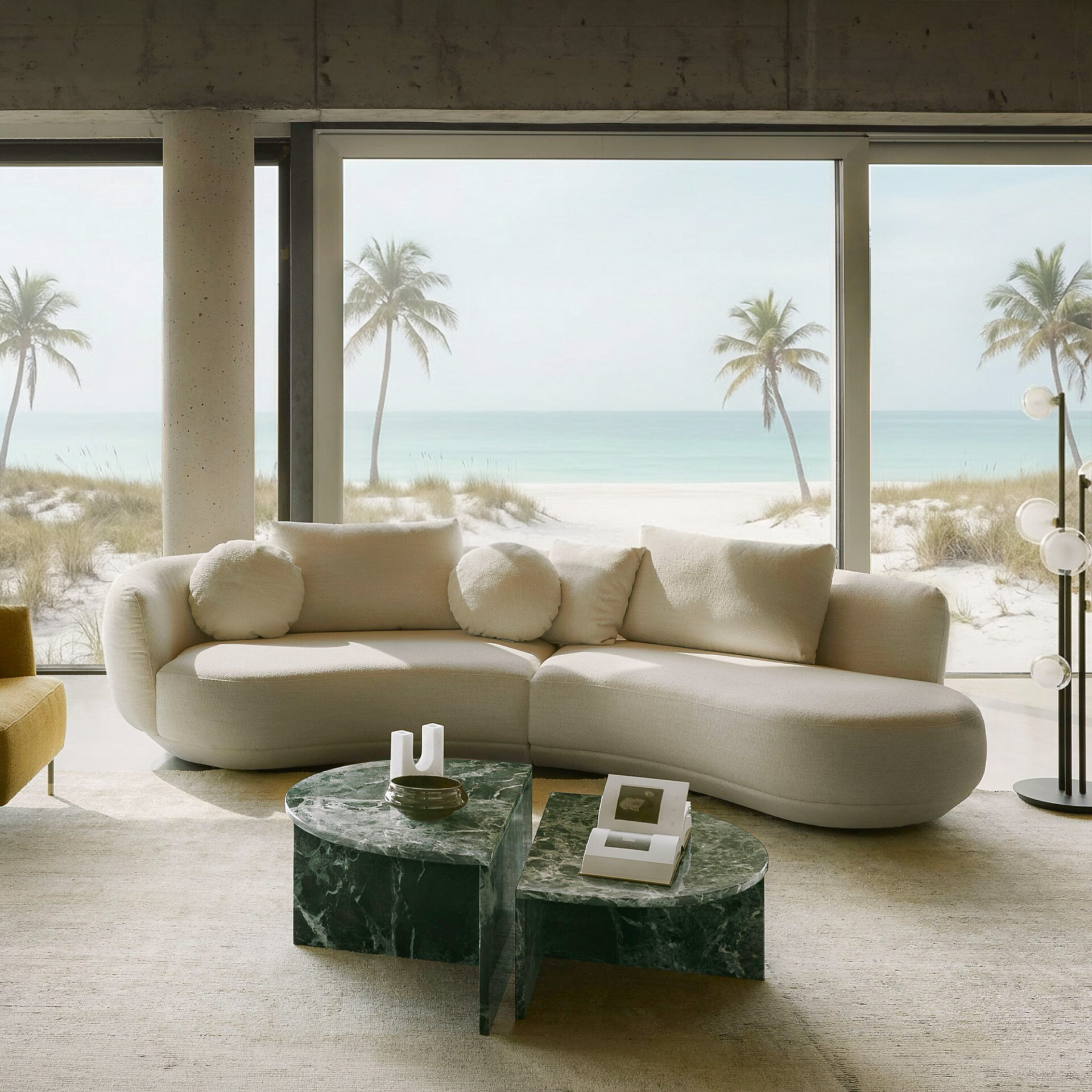 Amalfi Modular Curved Sofa in contemporary living space with panoramic windows