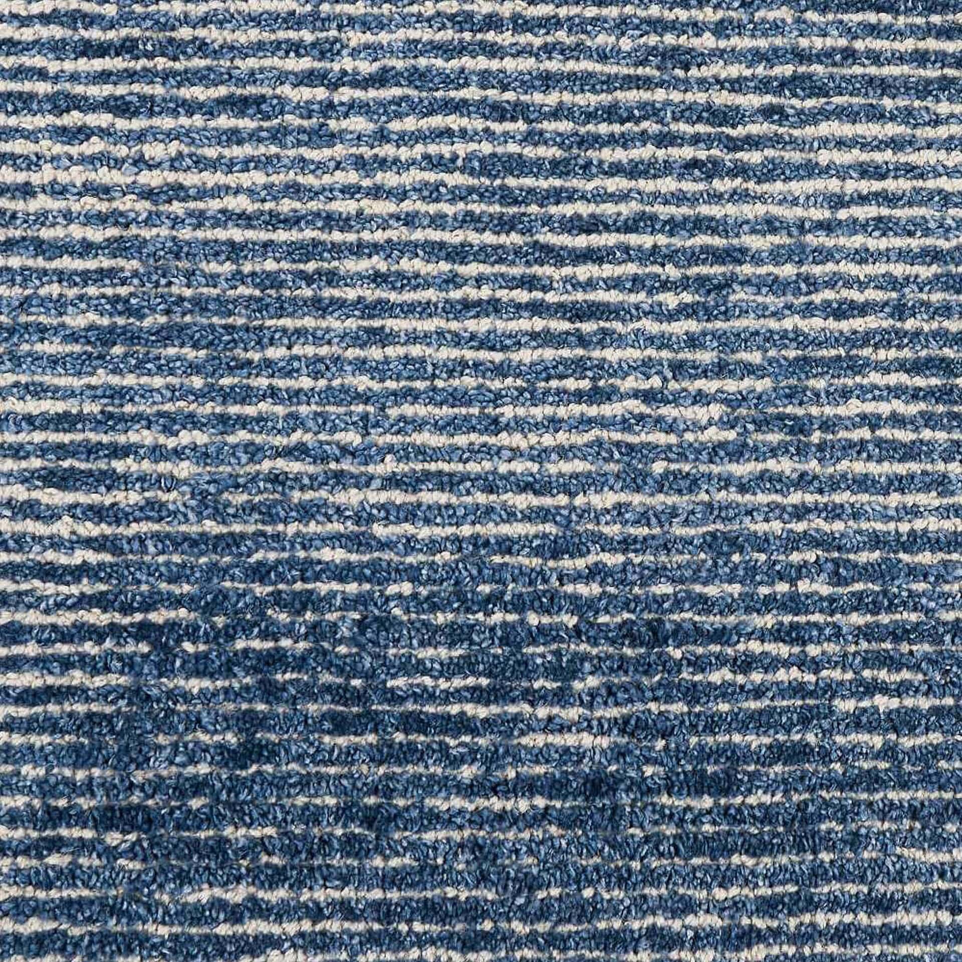 Swatch of the Weston WES01 Aegean Blue Rug highlighting its woven striped pattern.