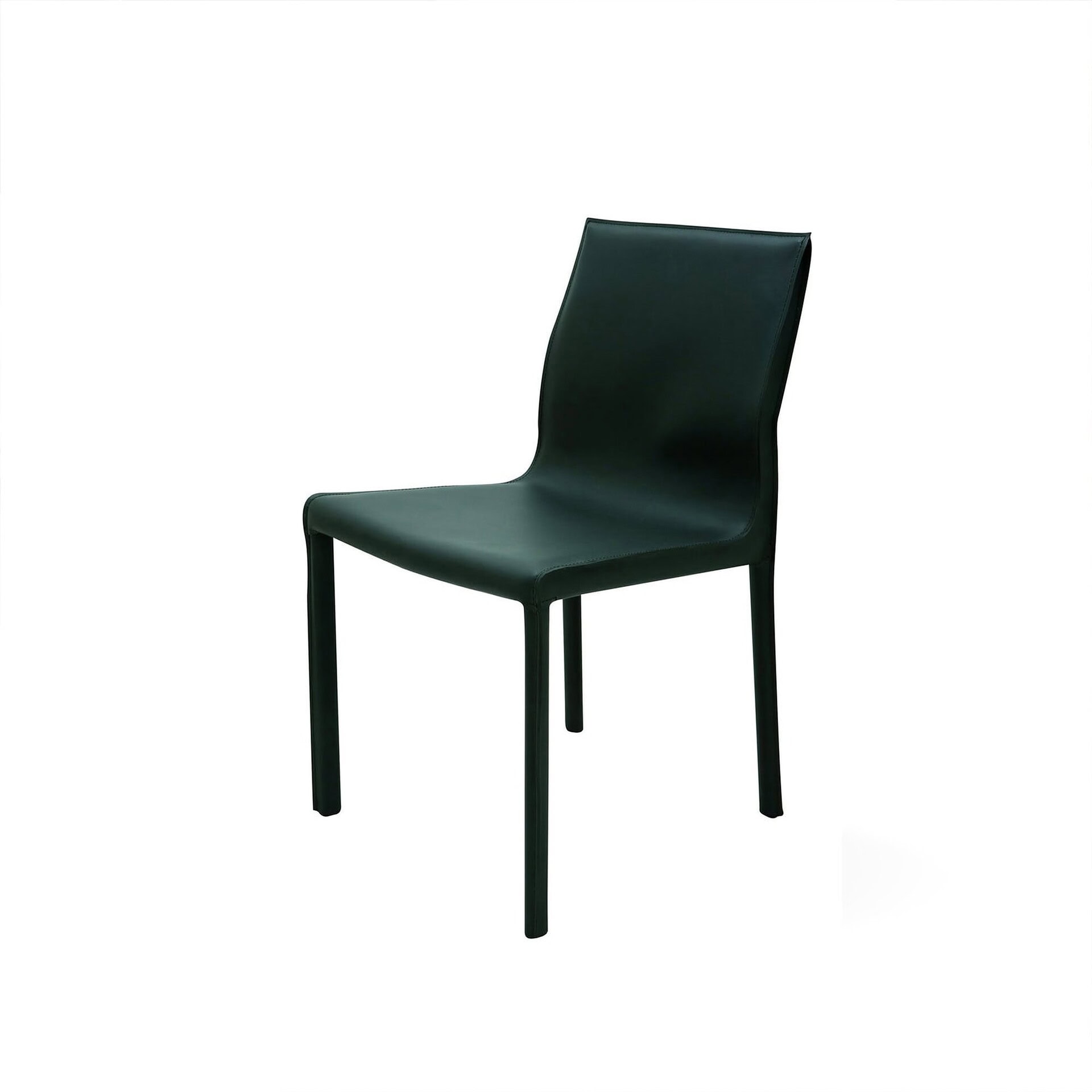 Colter Dining Chair in black leather with chrome steel frame, front view.
