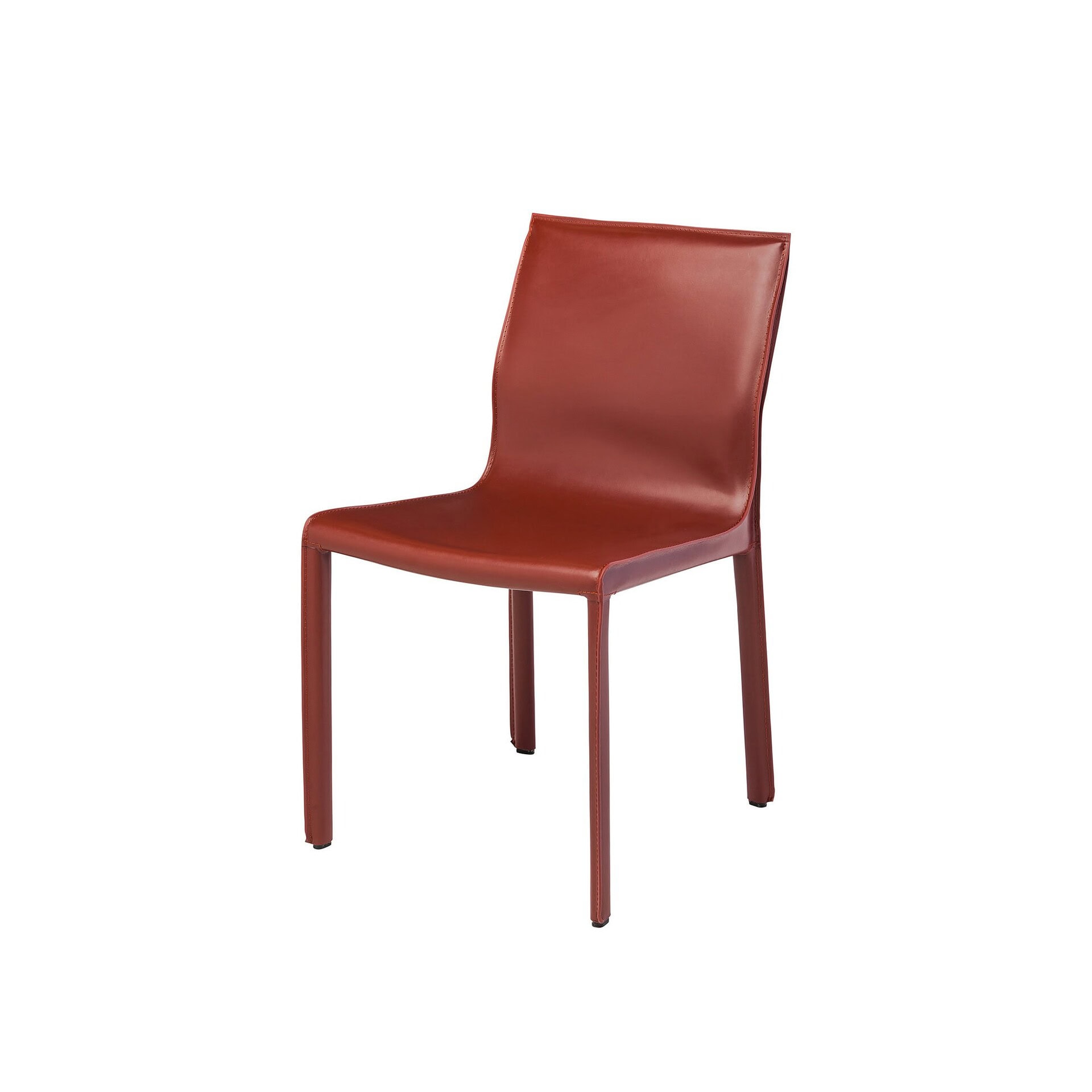 Colter Dining Chair in bordeaux red leather with chrome steel frame, front view.
