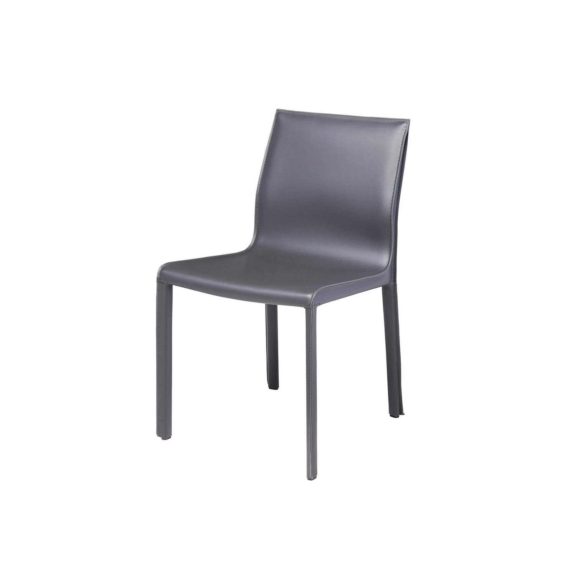 Colter Dining Chair in dark grey leather with chrome steel frame, front view.