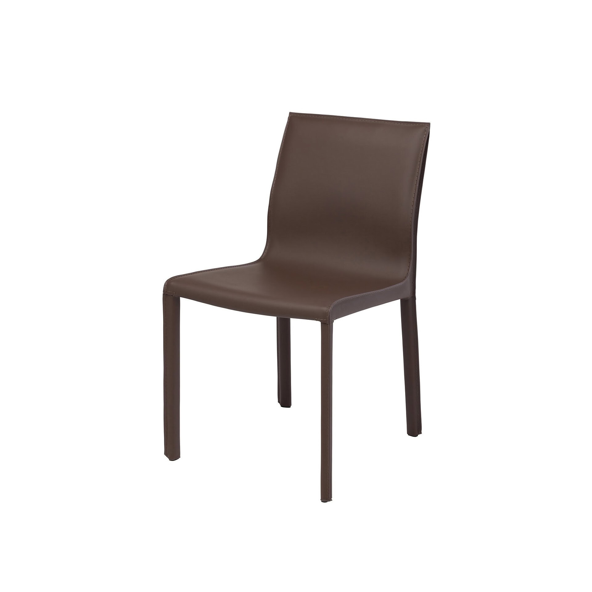 Colter Dining Chair in mink leather with chrome steel frame, front view.