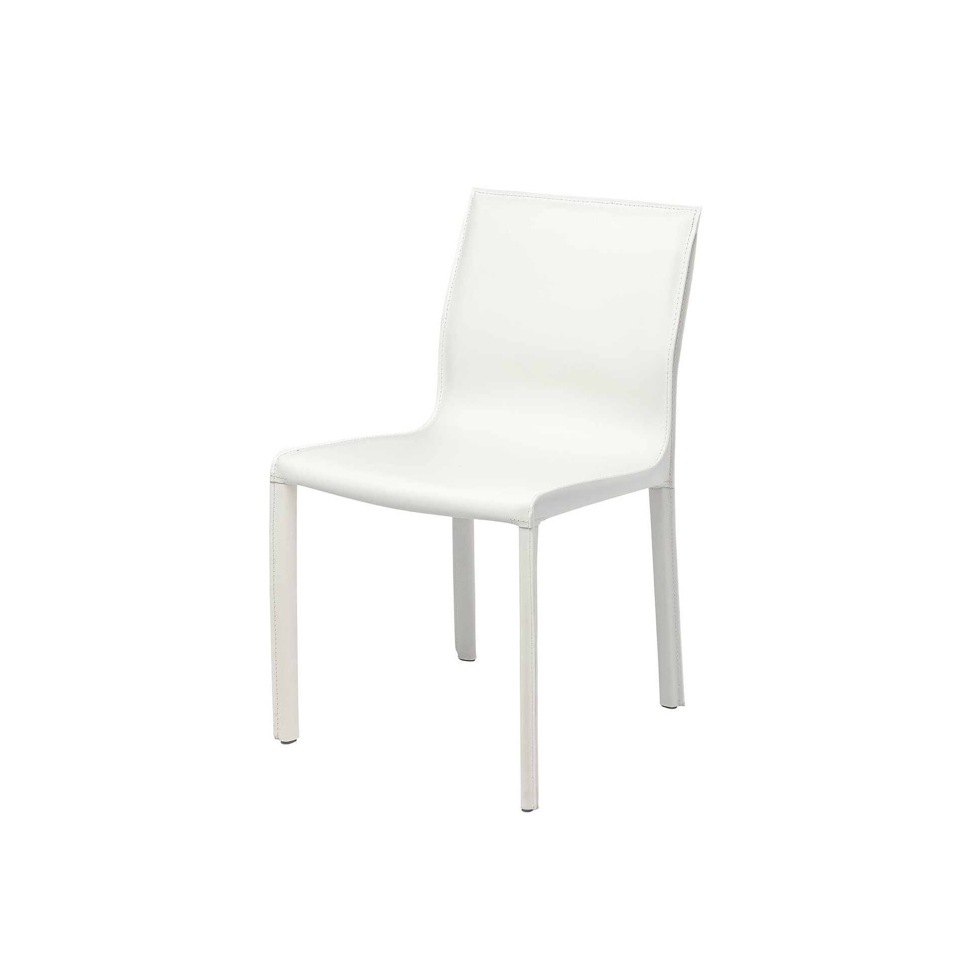 Colter Dining Chair in white leather with chrome steel frame, front view.