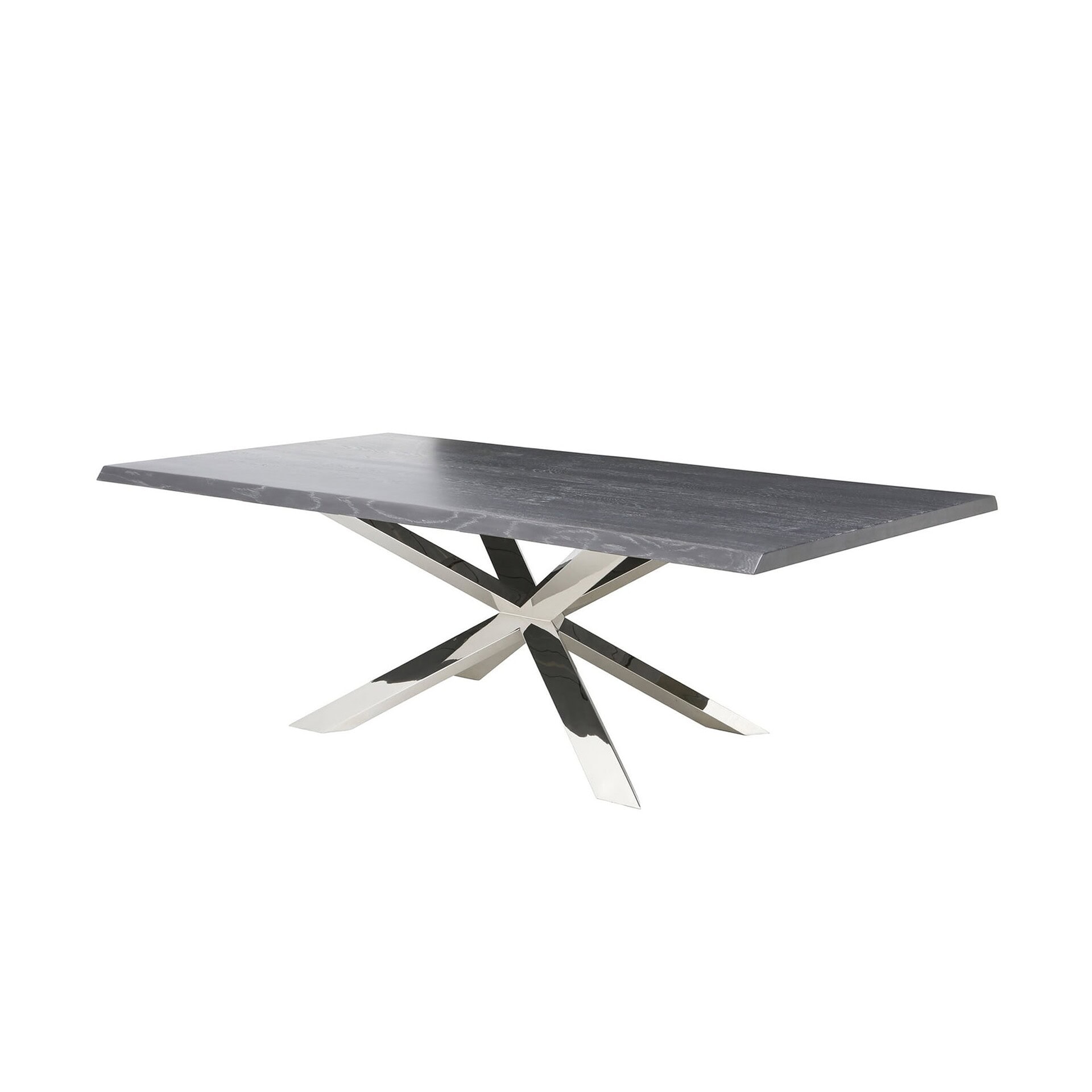 Nuevo Couture Dining Table with oxidized grey oak top and star-shaped steel base.