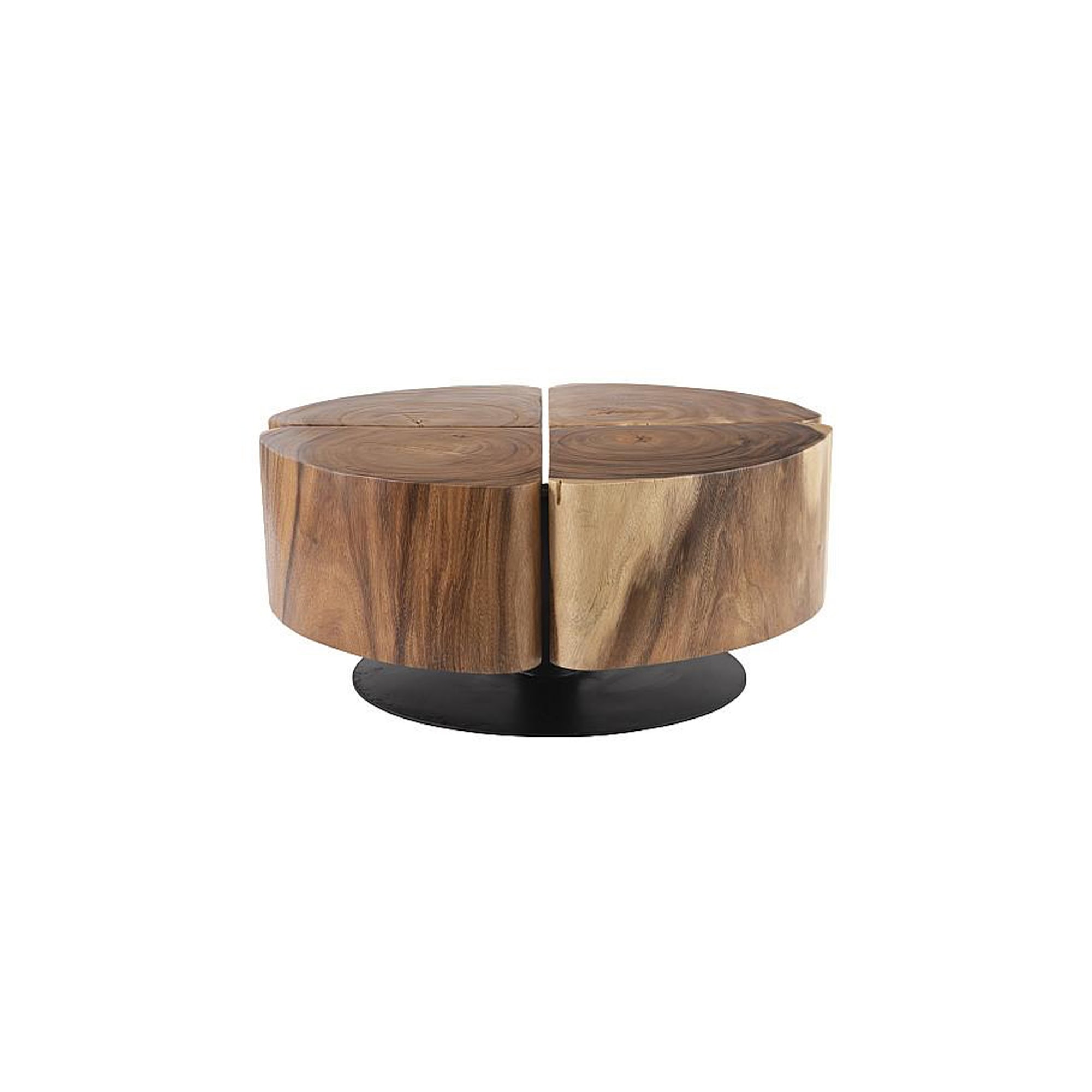 Clover Coffee Table in natural chamcha wood finish with round pedestal base.