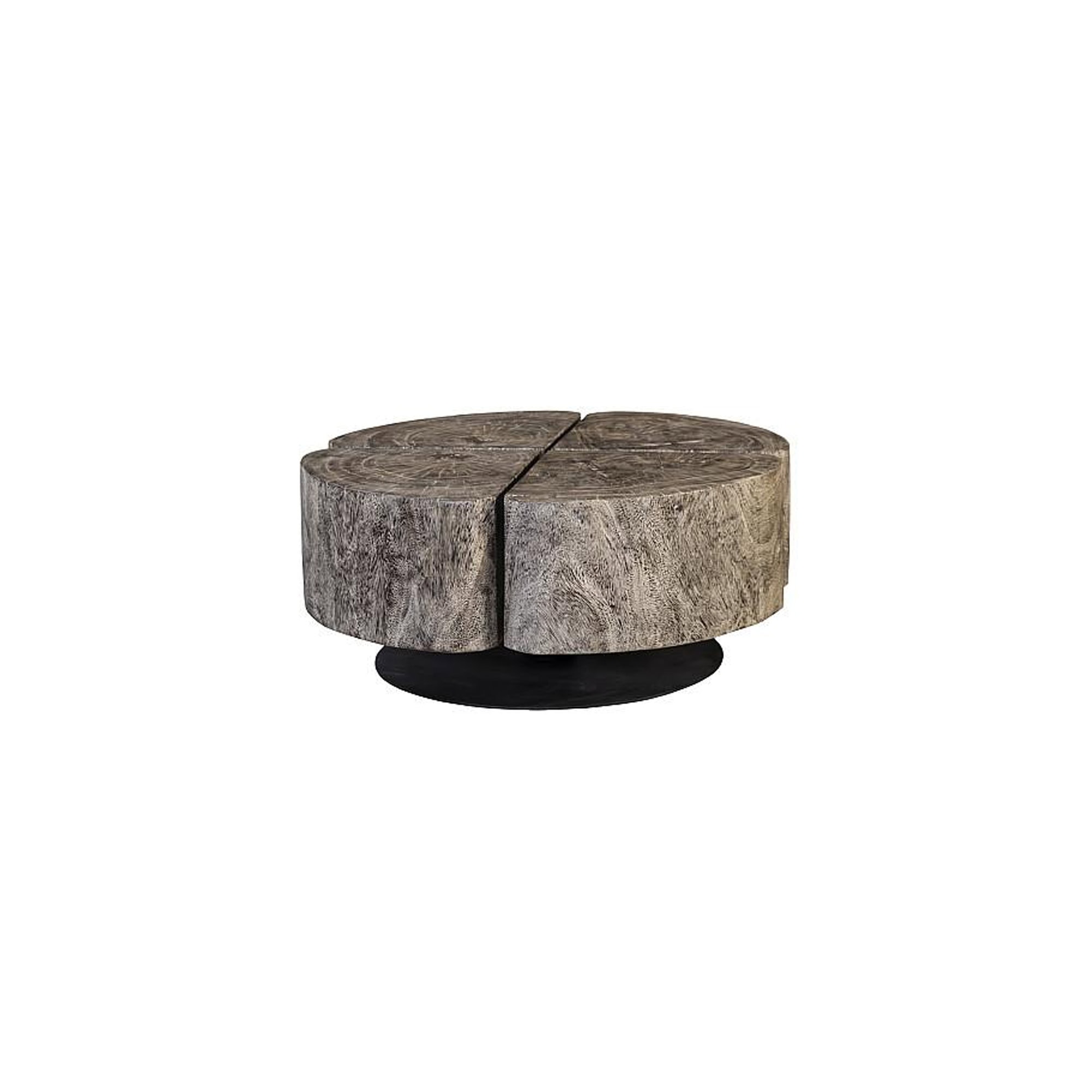 Clover Coffee Table in gray stone finish with black pedestal base.