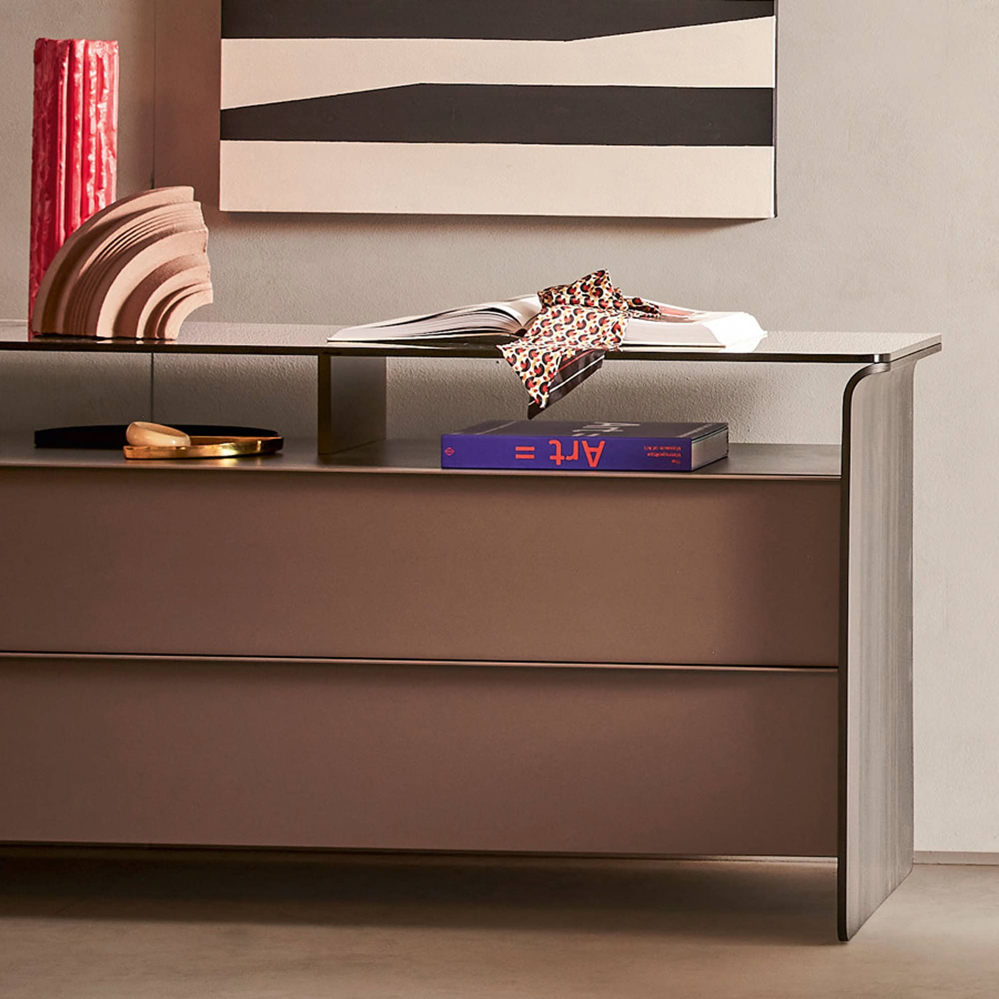 Pianca Nota Dresser in a modern bedroom setting with open drawer, designed by Philippe Tabet