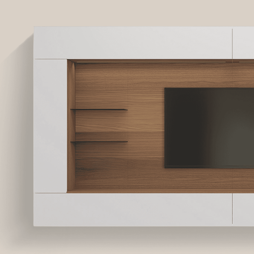 High-quality custom wood entertainment center with white cabinetry and integrated TV space.