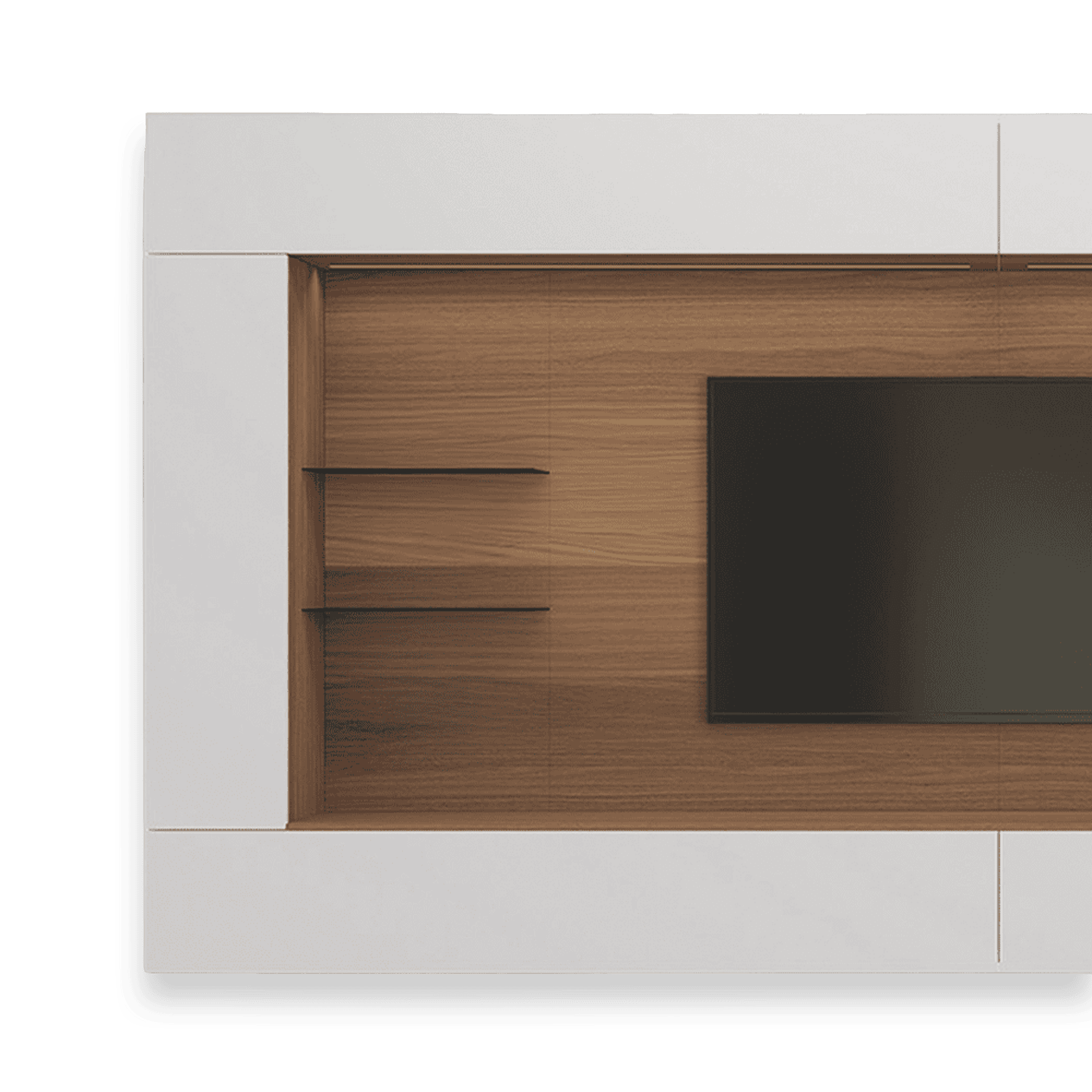 Custom wood TV wall unit with shelves for modern living spaces.