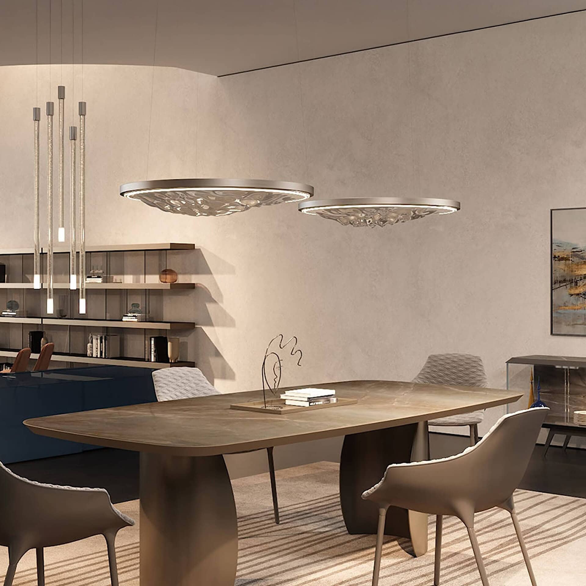 Acqua Murano Glass Pendant Light installed over a dining table in a modern interior