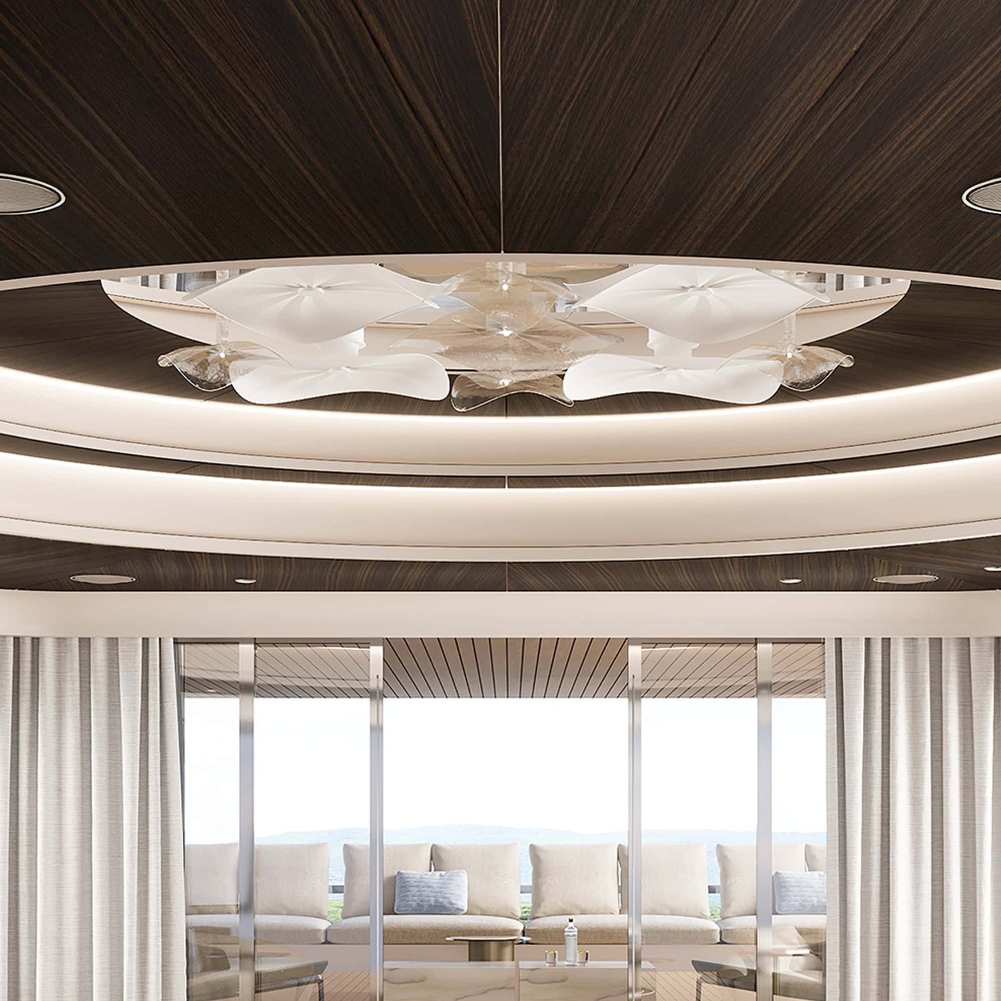 Ninfee Decorative Lighting Module installed on a ceiling, creating an elegant luminous feature.