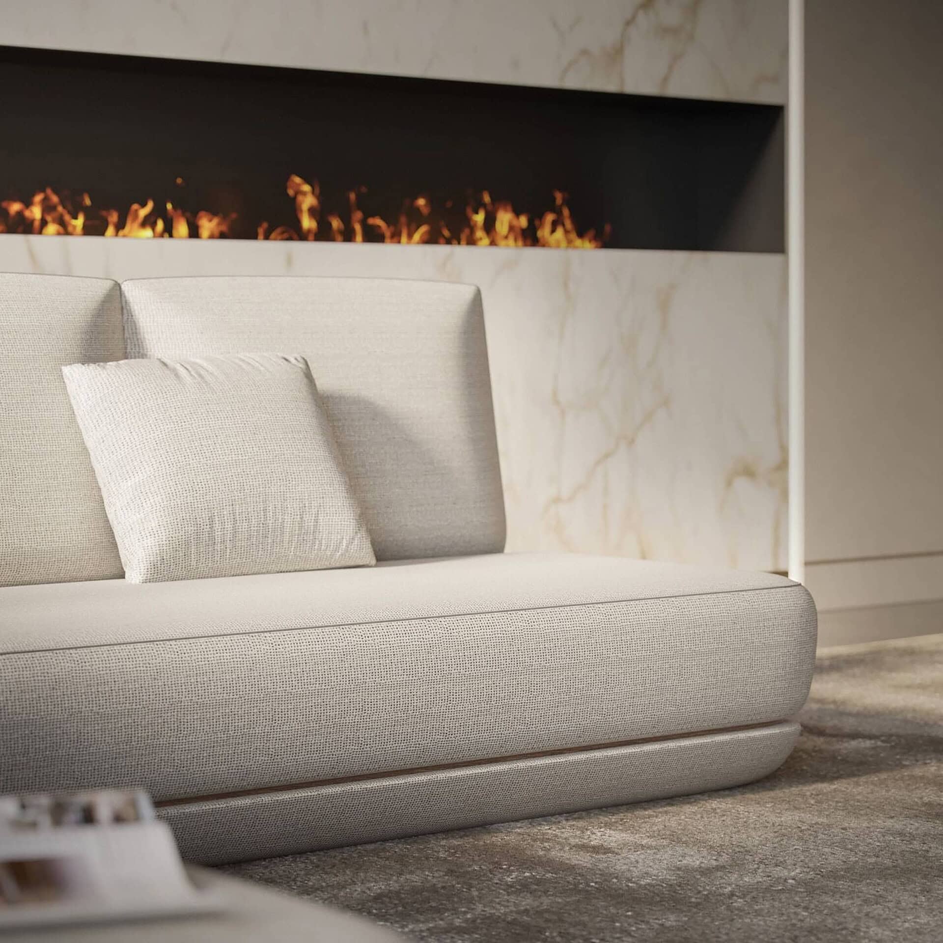 Close-up of Orizzonte Modular Sectional Sofa backrest and cushions with refined upholstery details.