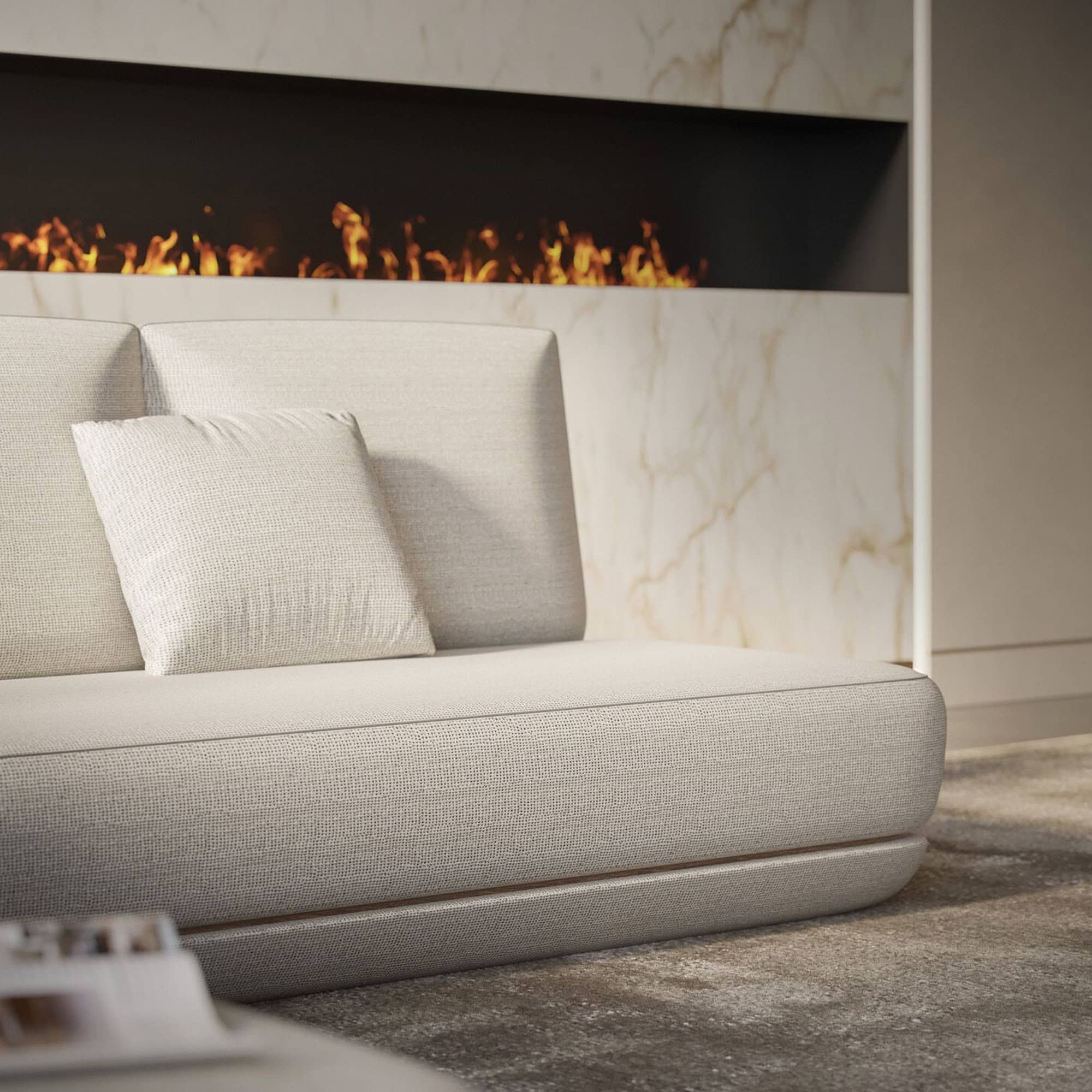 Close-up of Reflex Orizzonte sofa backrest and cushions with refined upholstery details.