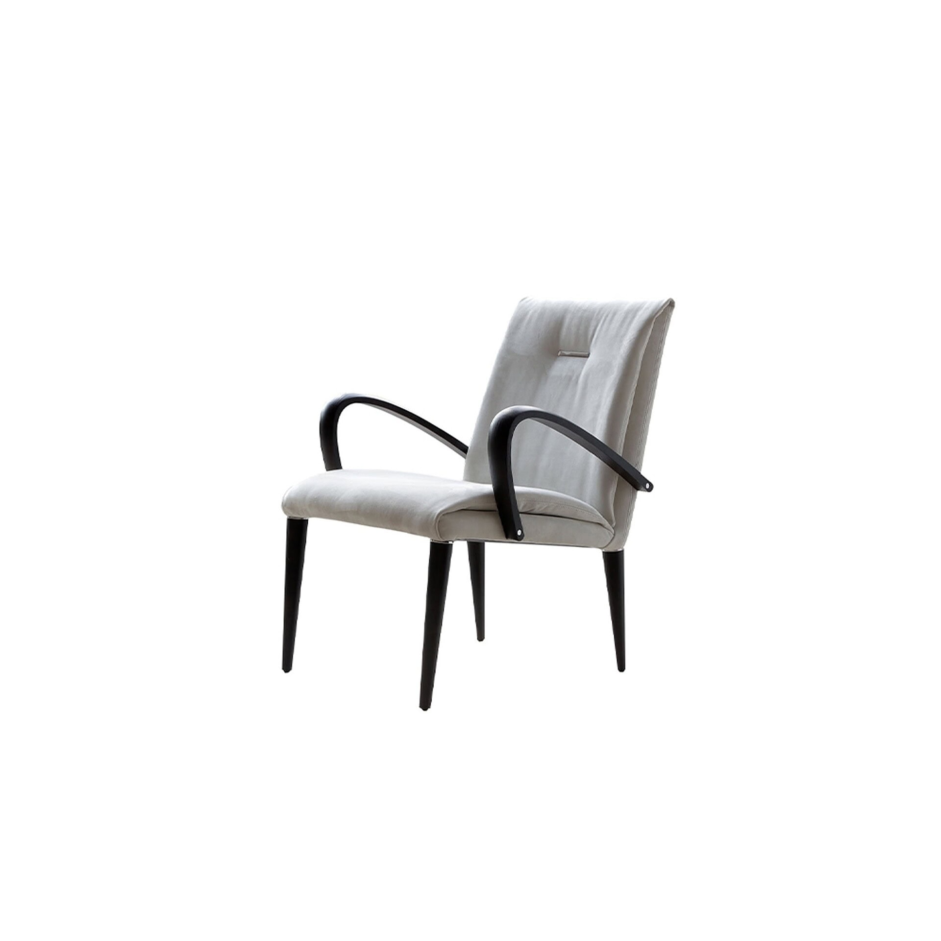 Soft Armchair on a white background, featuring light upholstery and dark wood arms and legs