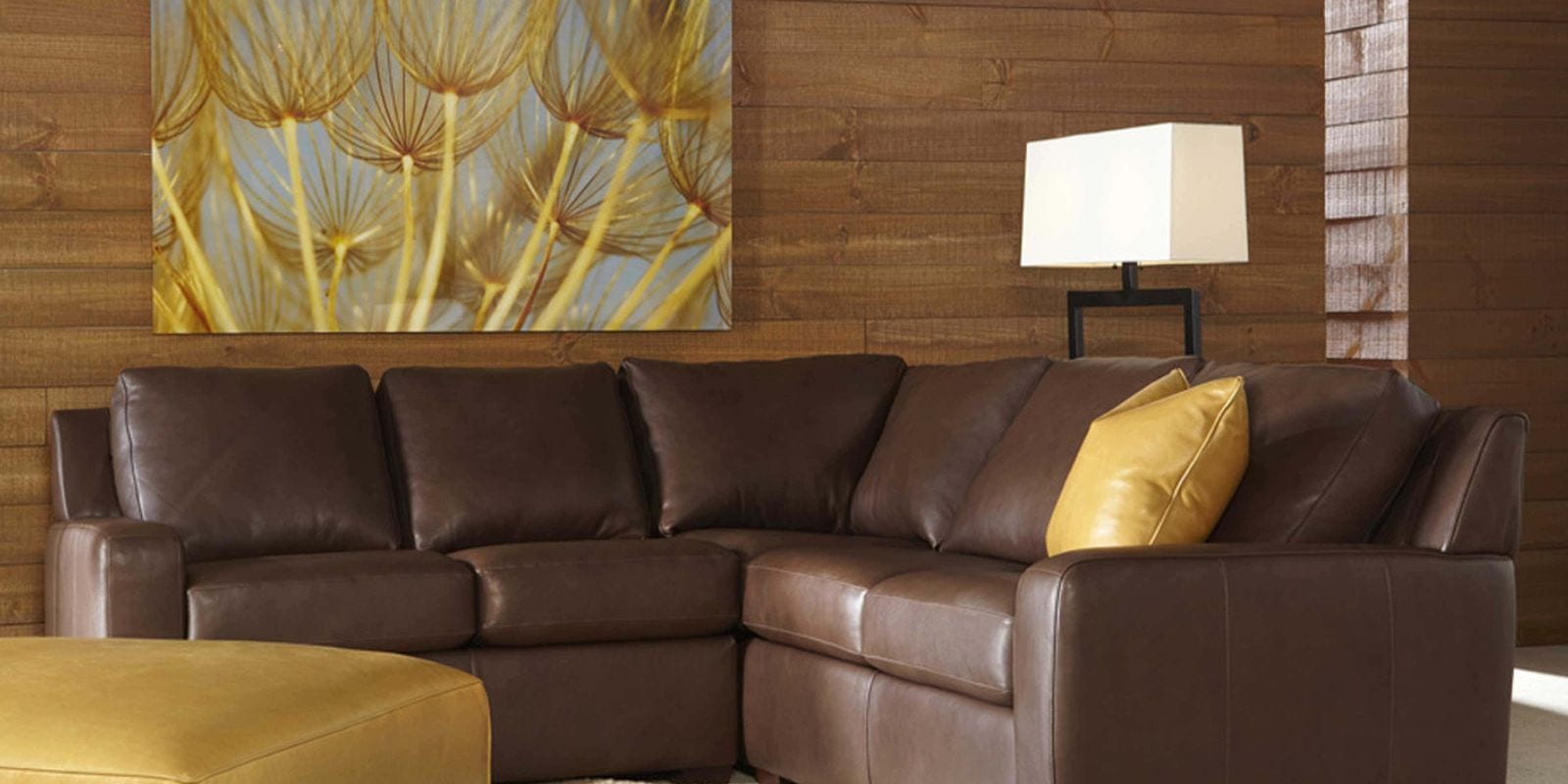 The Lisben Sofa by American Leather being used as a focal point in a well-decorated living room.