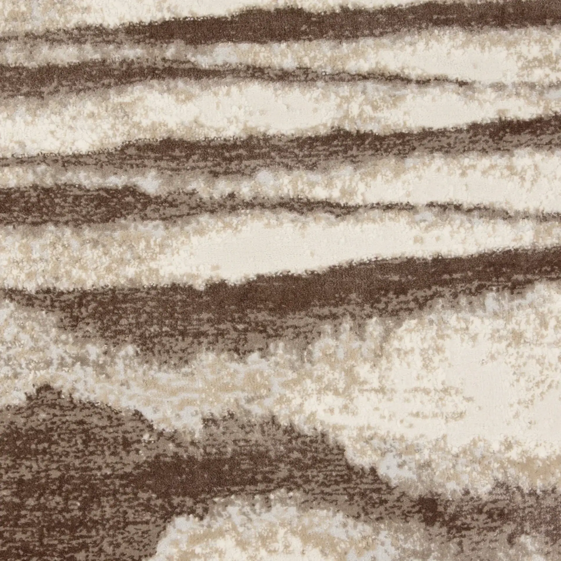 Carpet with beige and brown wavy pattern, ideal for living rooms and bedrooms.