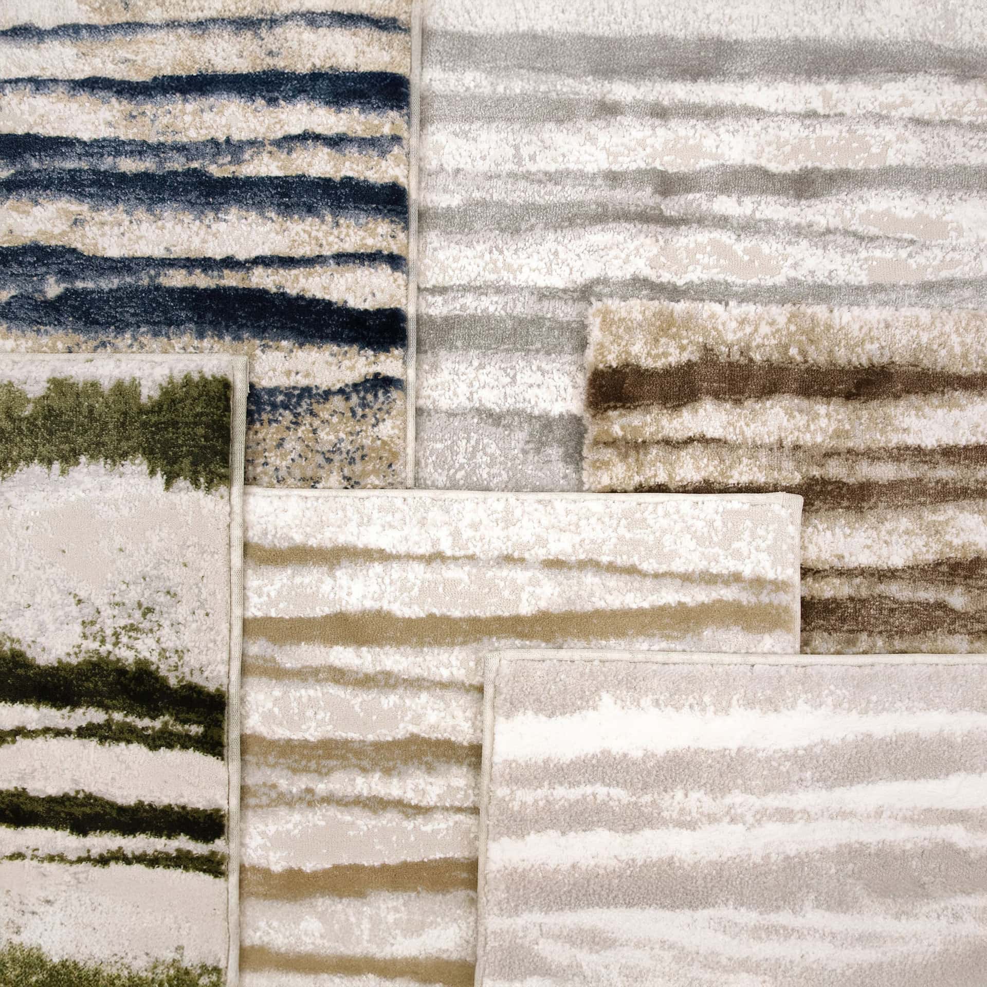 Stanton Vanishing Point Abstract Carpet color options – Earth, Macadamia, Meadow, Pearl, Thunder, and Tide.