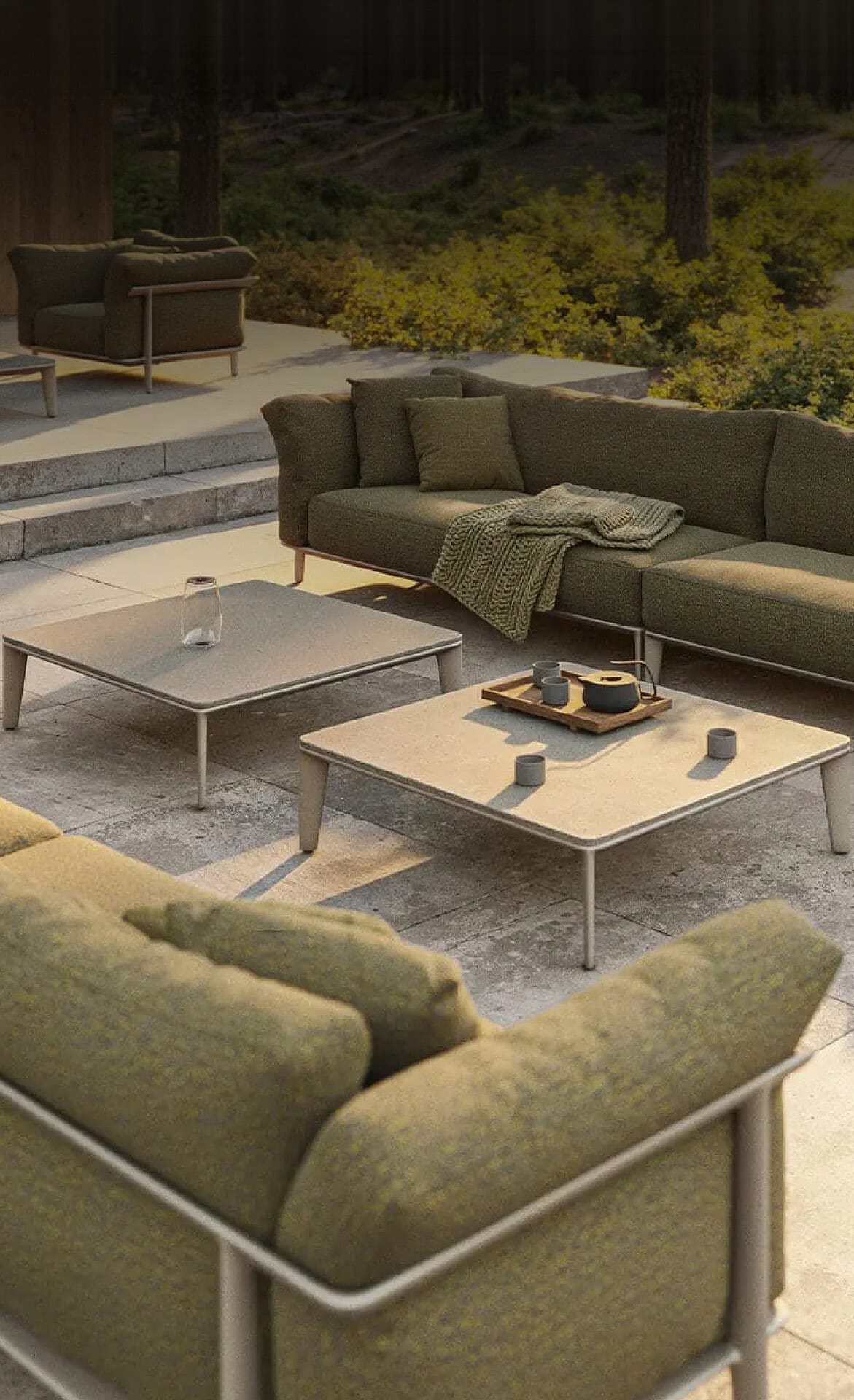 Outdoor sectional sofa set with plush cushions for comfortable outdoor living.