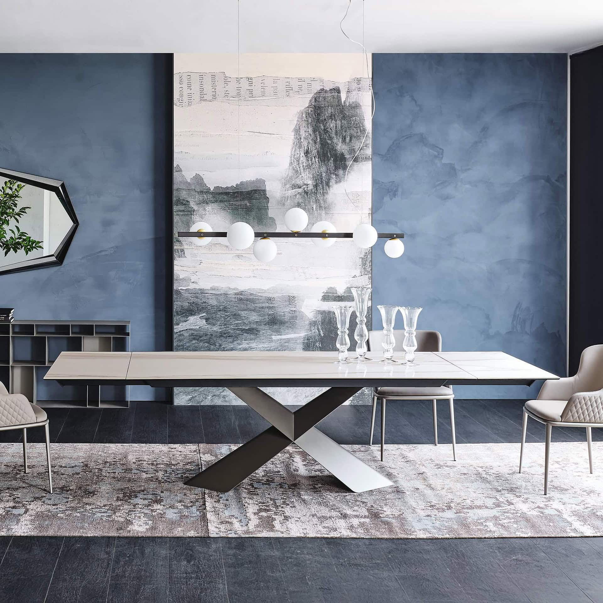 Modern dining room with contemporary table and elegant decor for upscale homes.