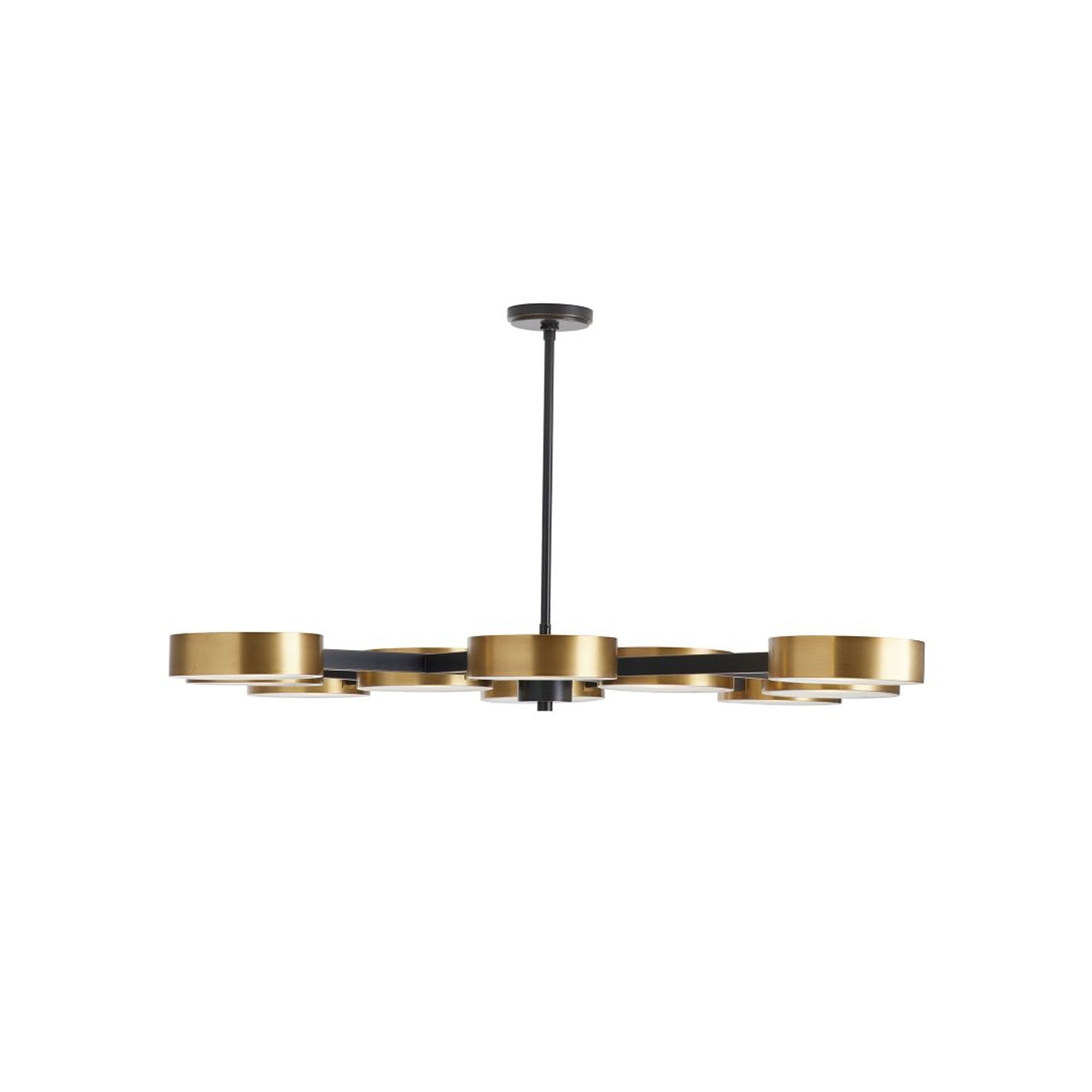 Modern black and gold chandelier with a sleek, contemporary design for stylish home lighting.