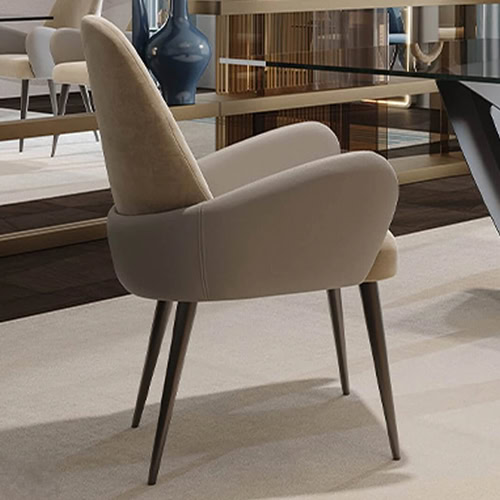Elegant modern armchair with beige upholstery and wooden legs, ideal for stylish living spaces.