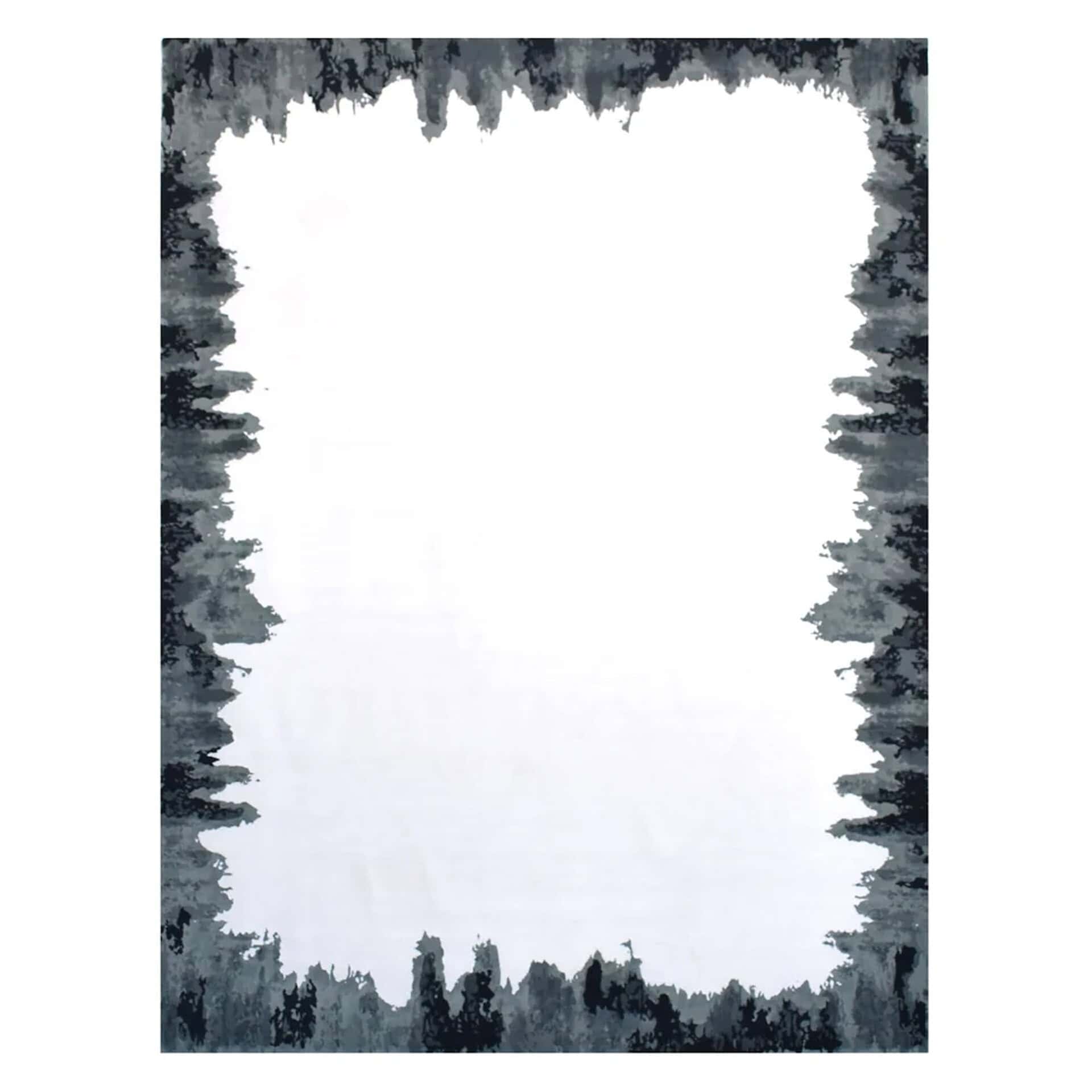Watercolor-style abstract rug with dark gray and black border, perfect for modern living rooms.