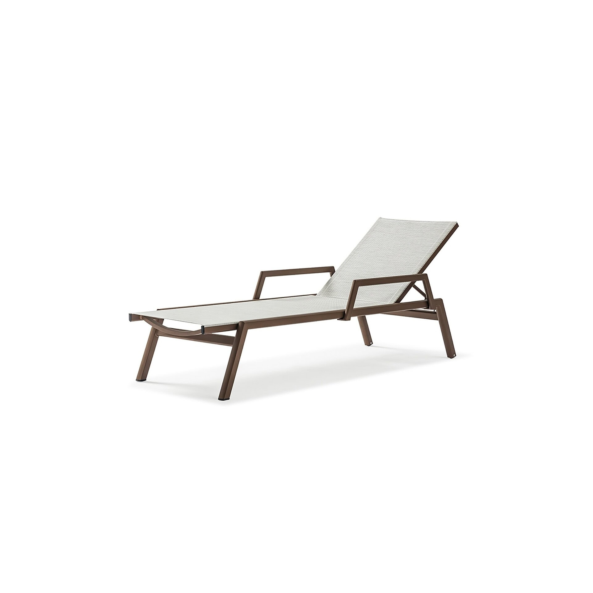 Stylish outdoor chaise lounge with teak frame and weather-resistant fabric for relaxing in style.